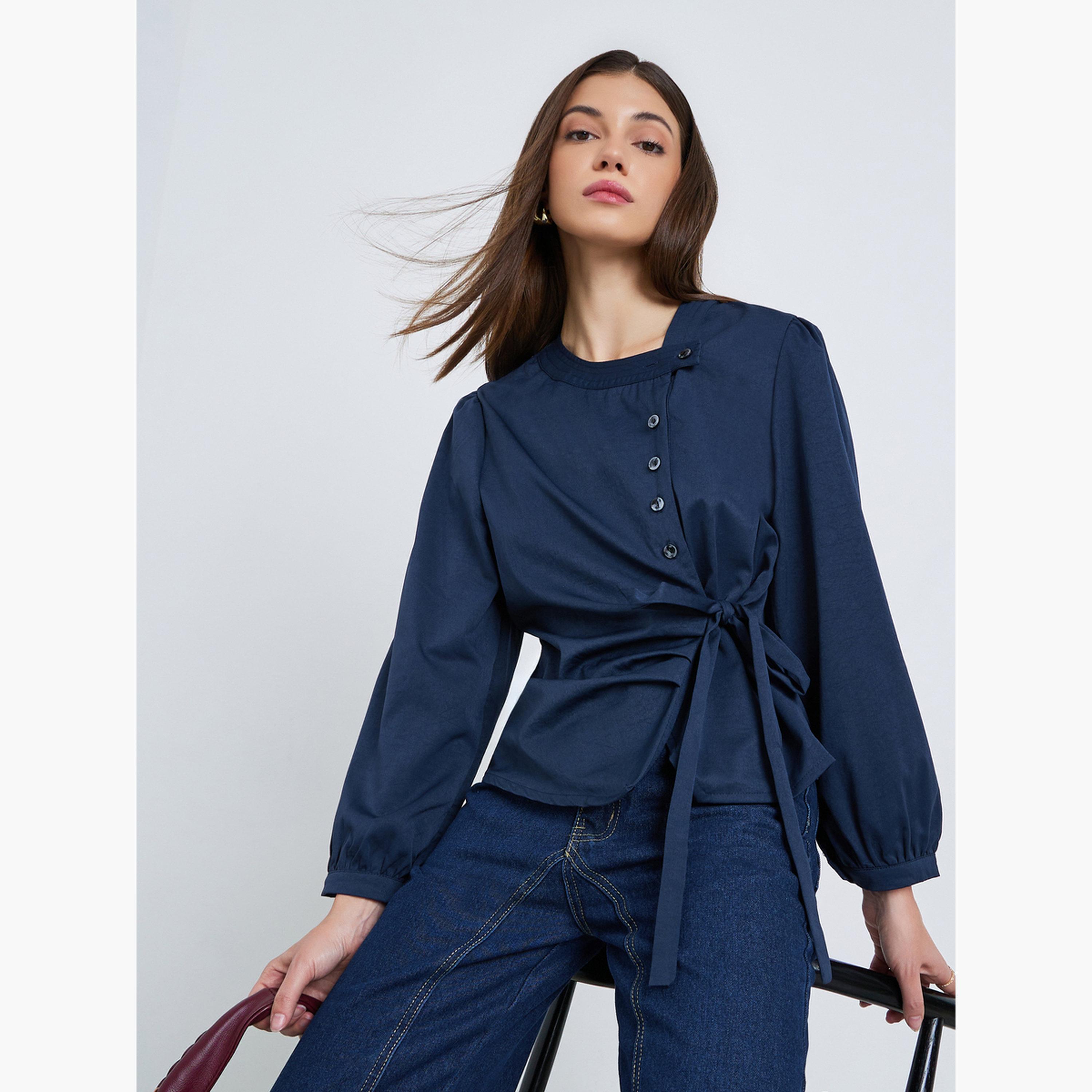 بلوزة بنمط لف وأكمام بالون-women-clothing-shirtsandblouses-blouses-image-3
