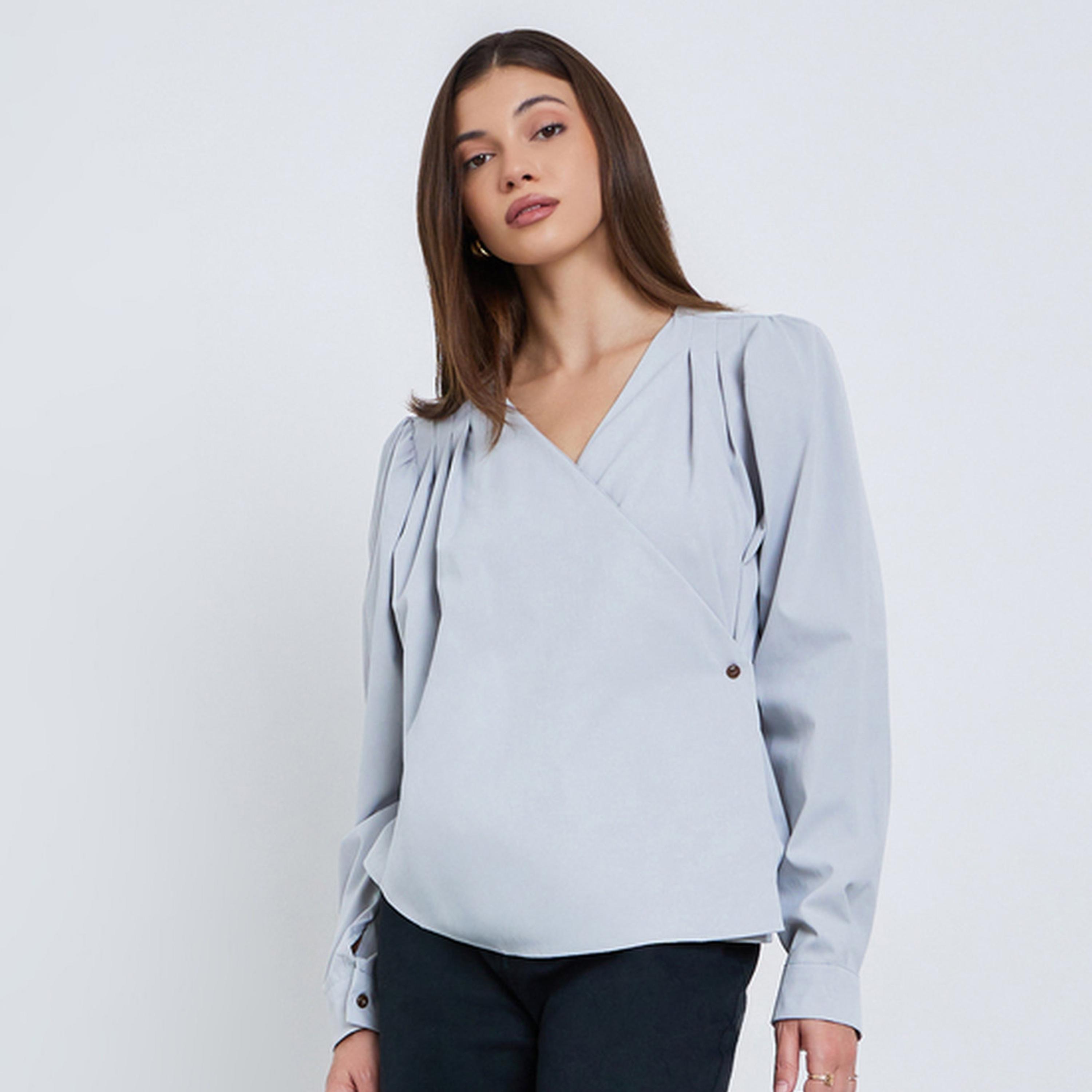 بلوزة بنمط لف وأكمام بالون-women-clothing-shirtsandblouses-blouses-image-1