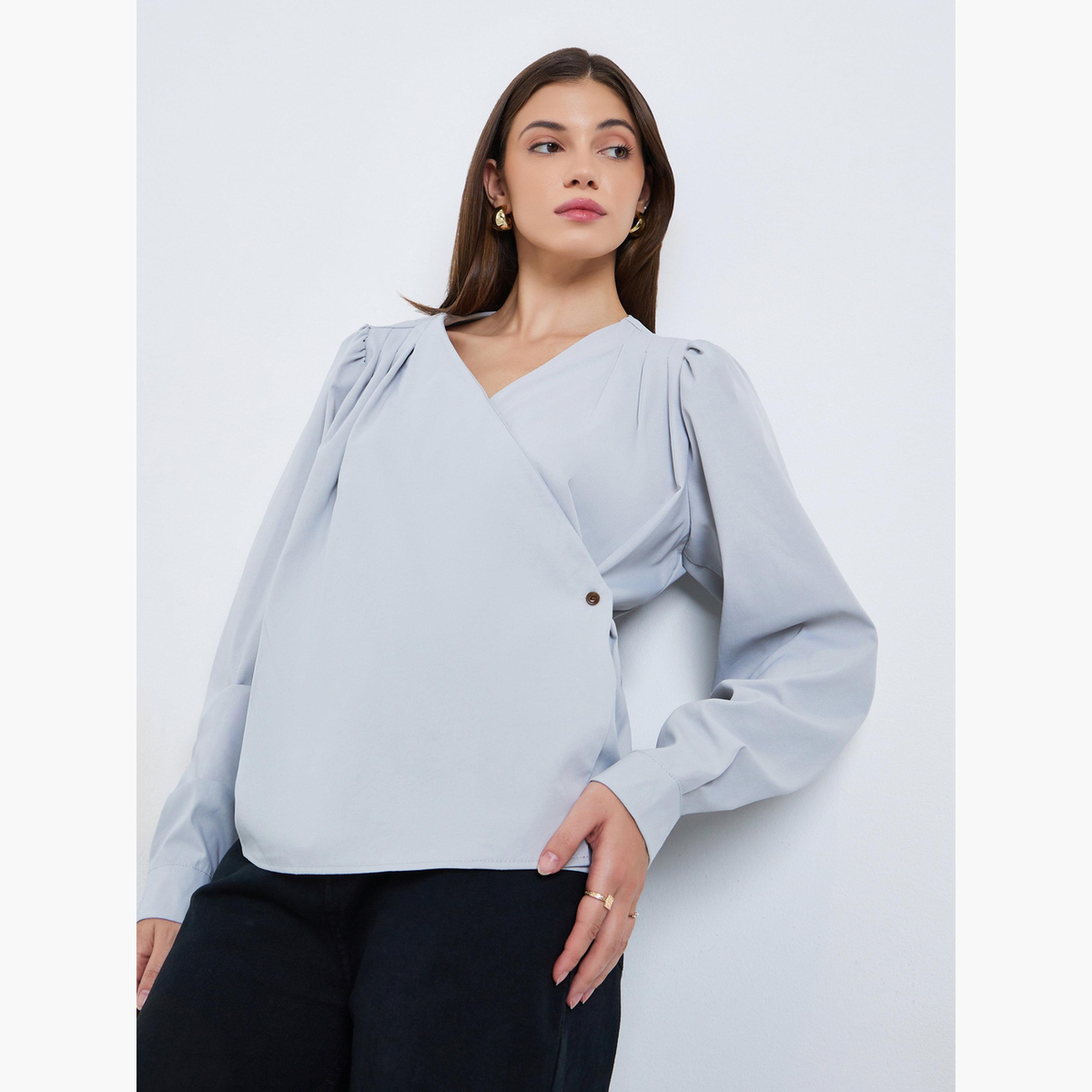 بلوزة بنمط لف وأكمام بالون-women-clothing-shirtsandblouses-blouses-image-2