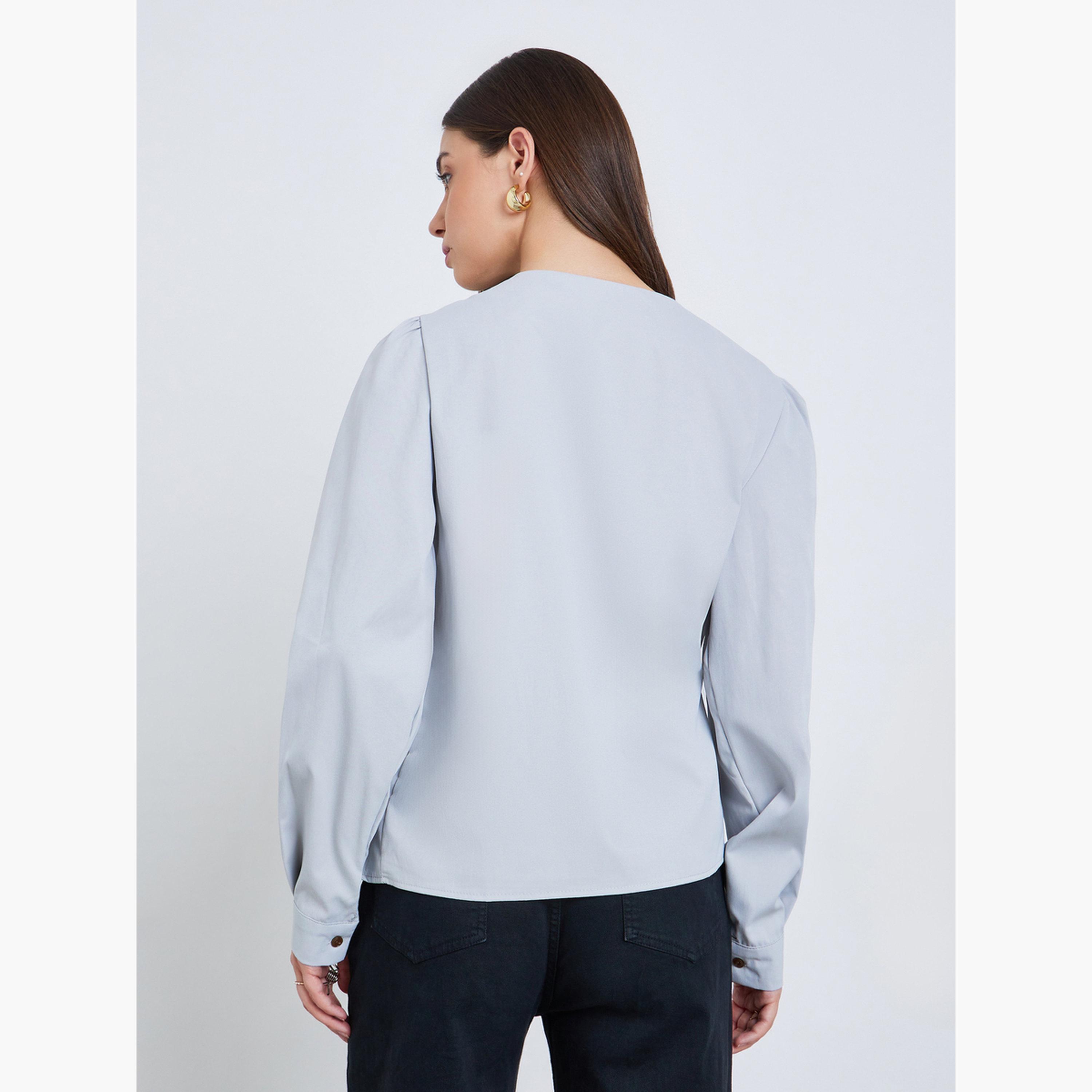 بلوزة بنمط لف وأكمام بالون-women-clothing-shirtsandblouses-blouses-image-4