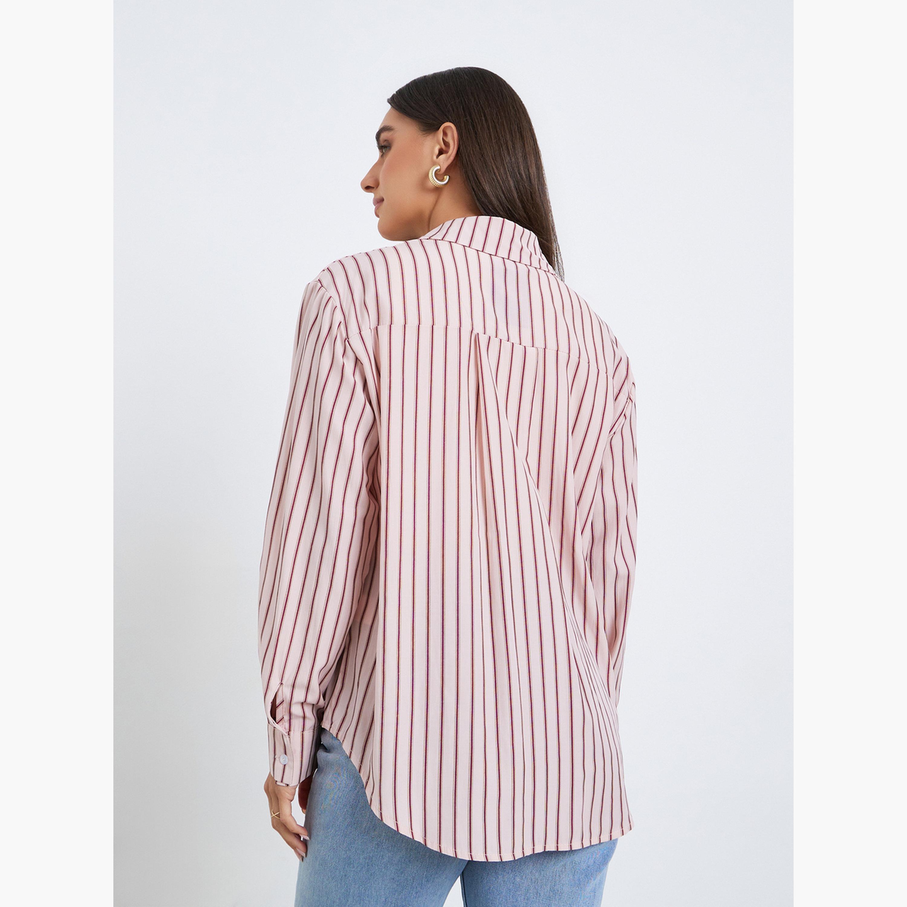 Styli Pink Striped Long Sleeve Shirt-women-clothing-shirtsandblouses-shirts-image-5