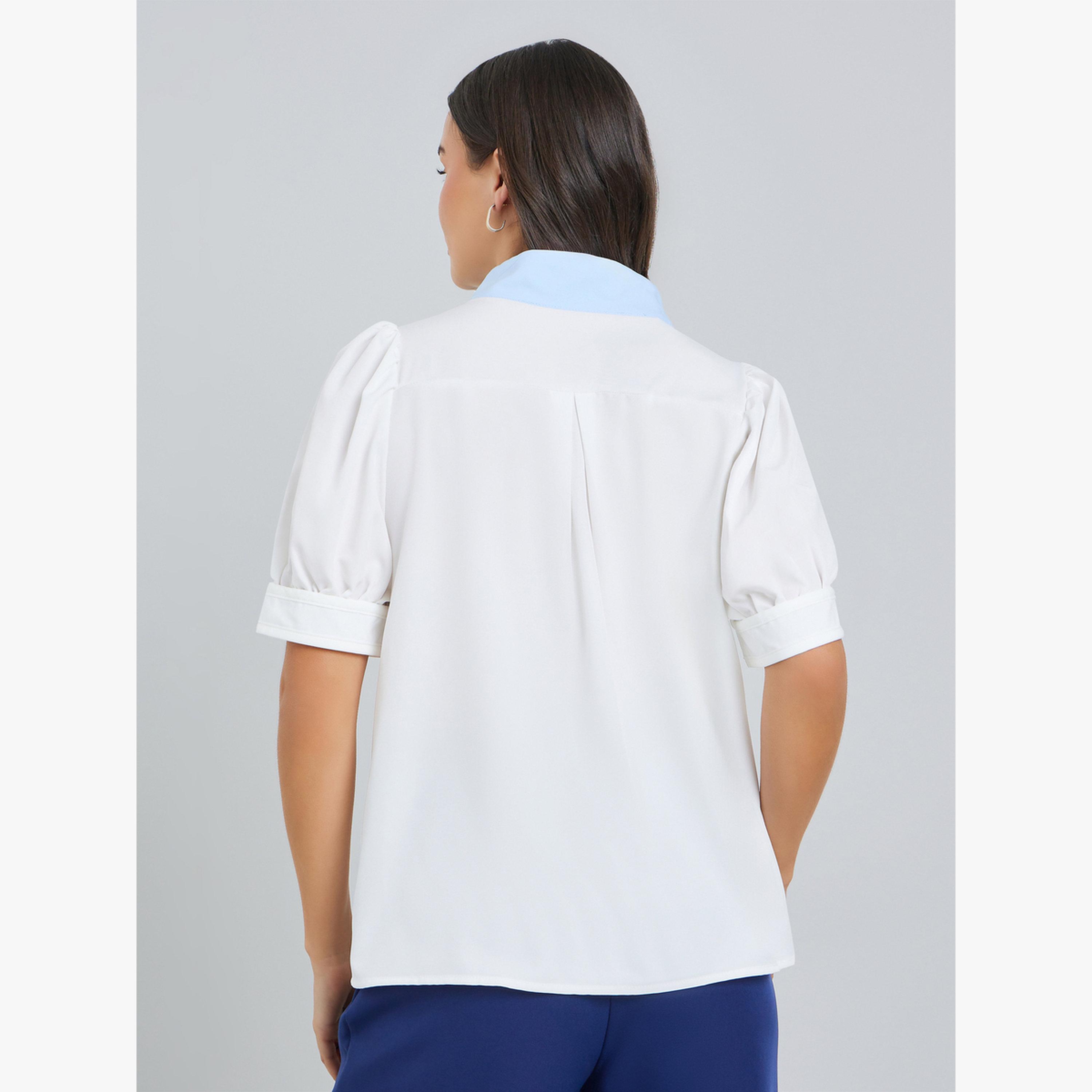 بلوزة بياقة متباينة وأكمام منفوخة-women-clothing-shirtsandblouses-blouses-image-3