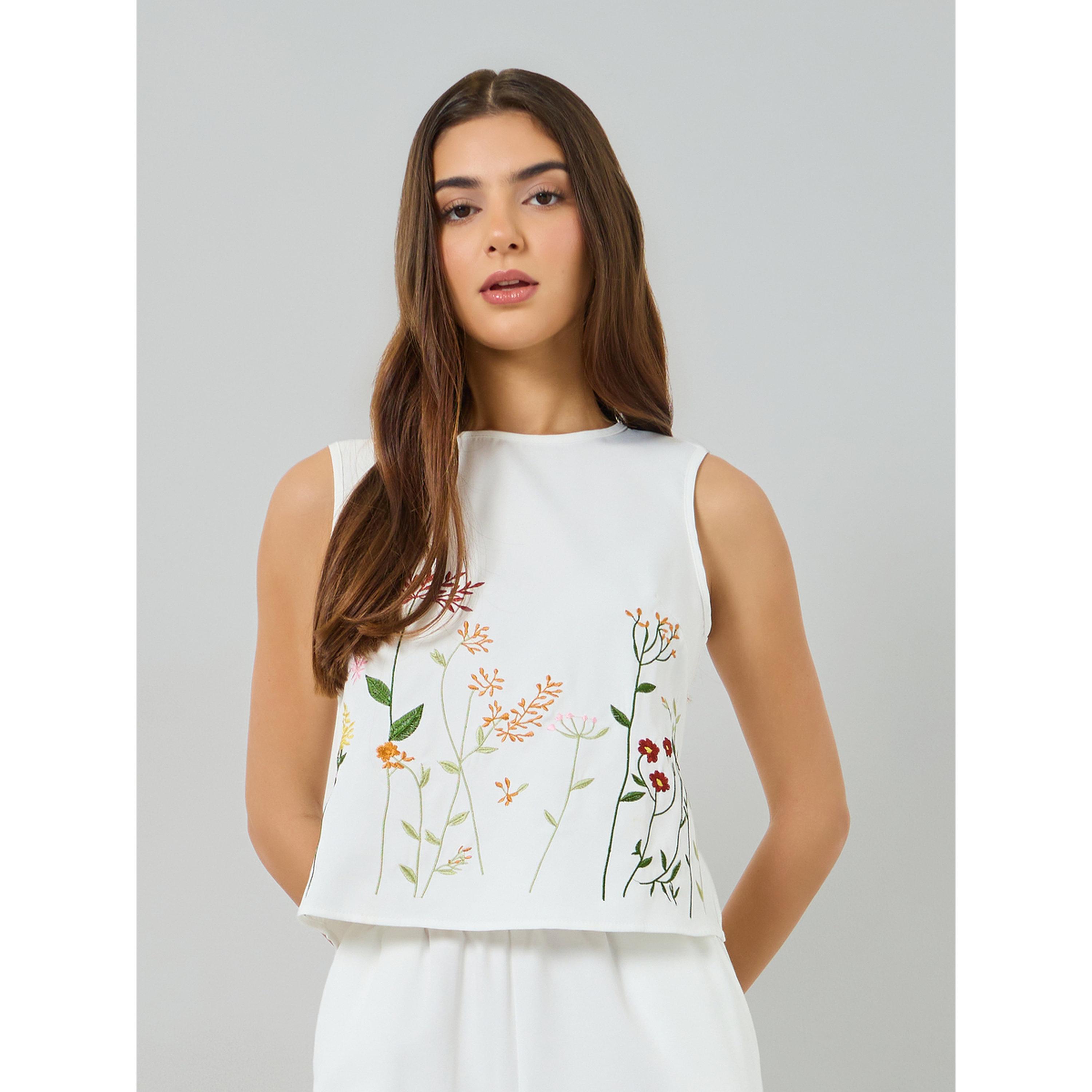 Take Two White Floral Embroidered Top and Button Detail Pants Co-Ords-women-clothing-coordsets-image-2