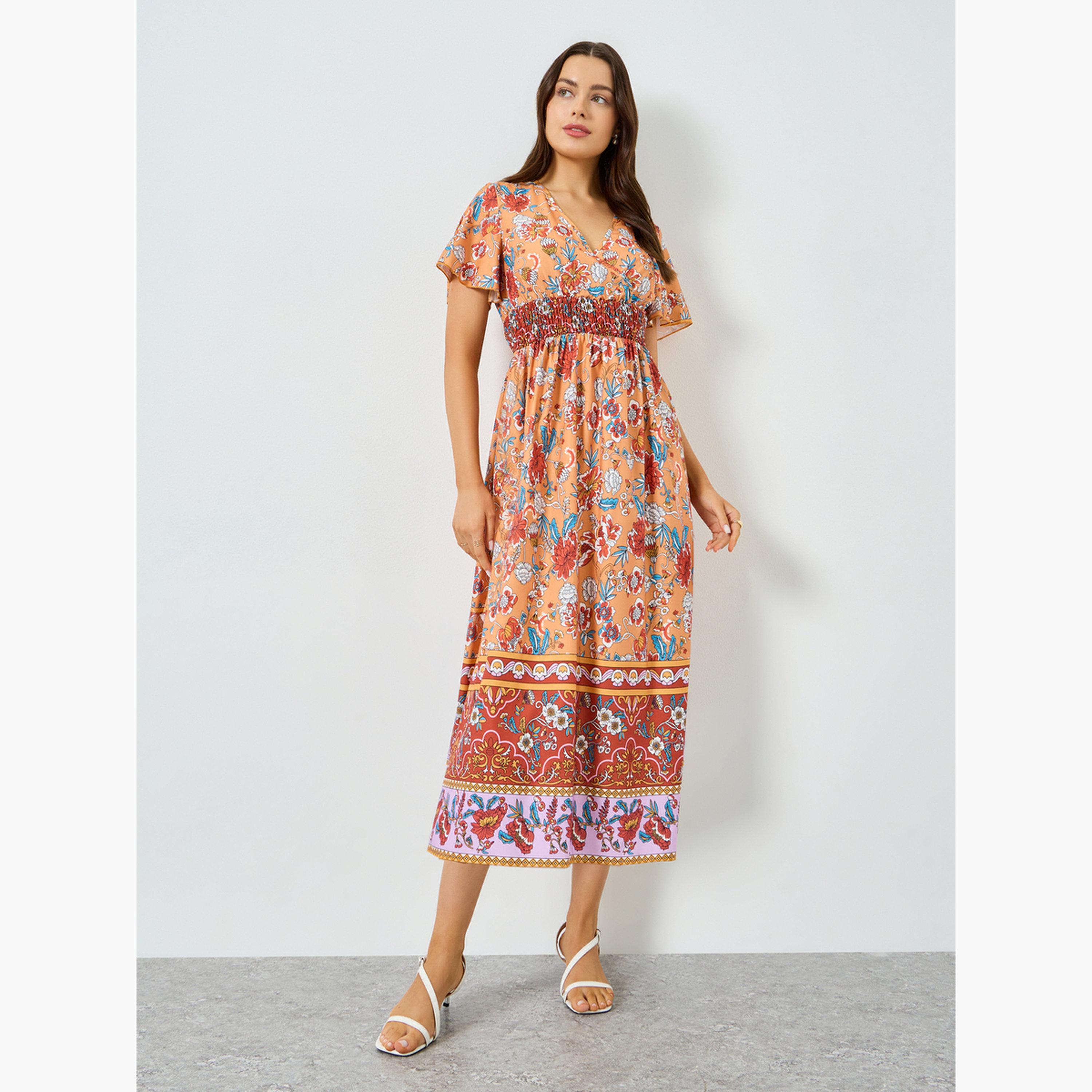 تيك تو - فستان ميدي مطبوع بالكامل بخصر مطاطي-women-clothing-dresses-image-2