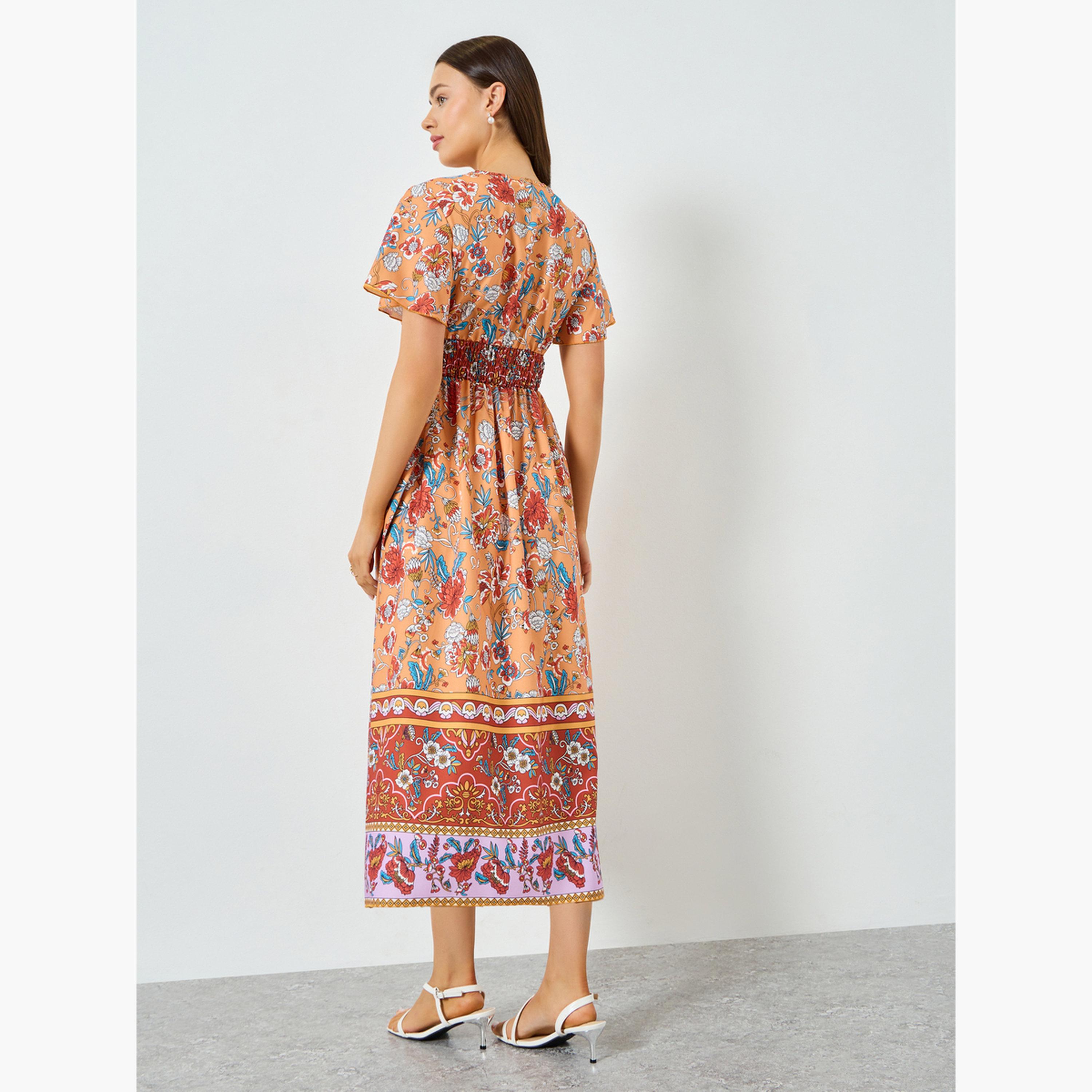 تيك تو - فستان ميدي مطبوع بالكامل بخصر مطاطي-women-clothing-dresses-image-3