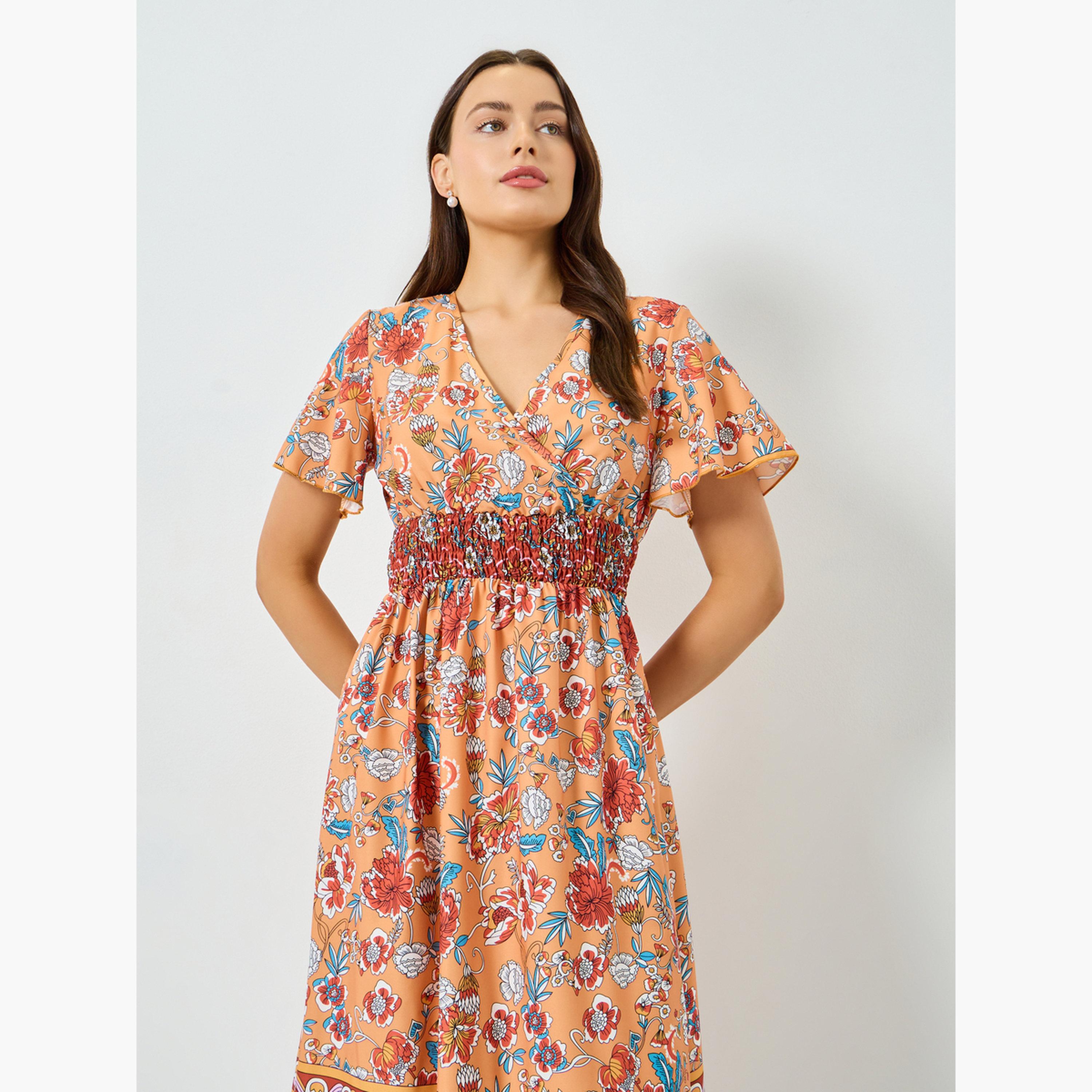 تيك تو - فستان ميدي مطبوع بالكامل بخصر مطاطي-women-clothing-dresses-image-4