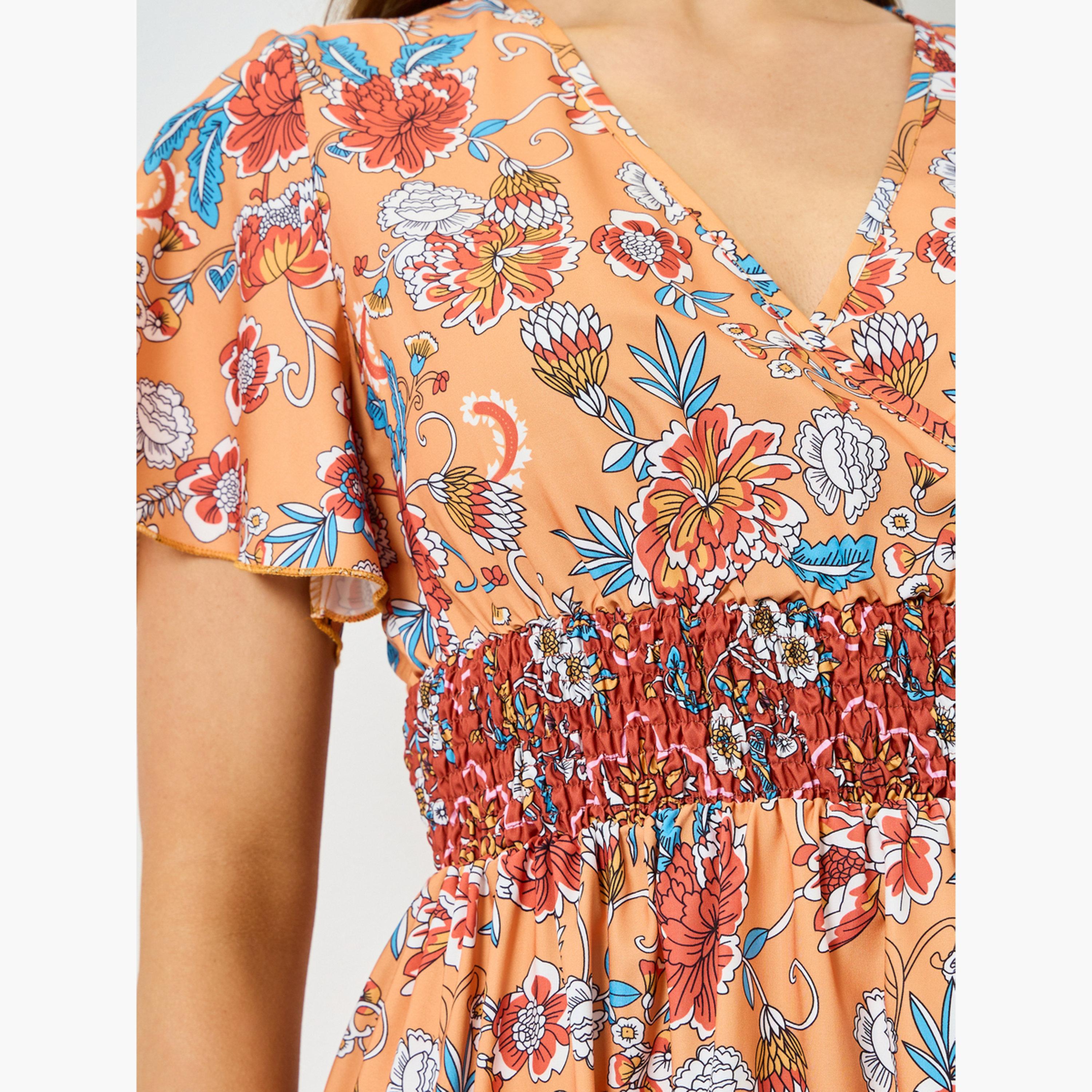 تيك تو - فستان ميدي مطبوع بالكامل بخصر مطاطي-women-clothing-dresses-image-5