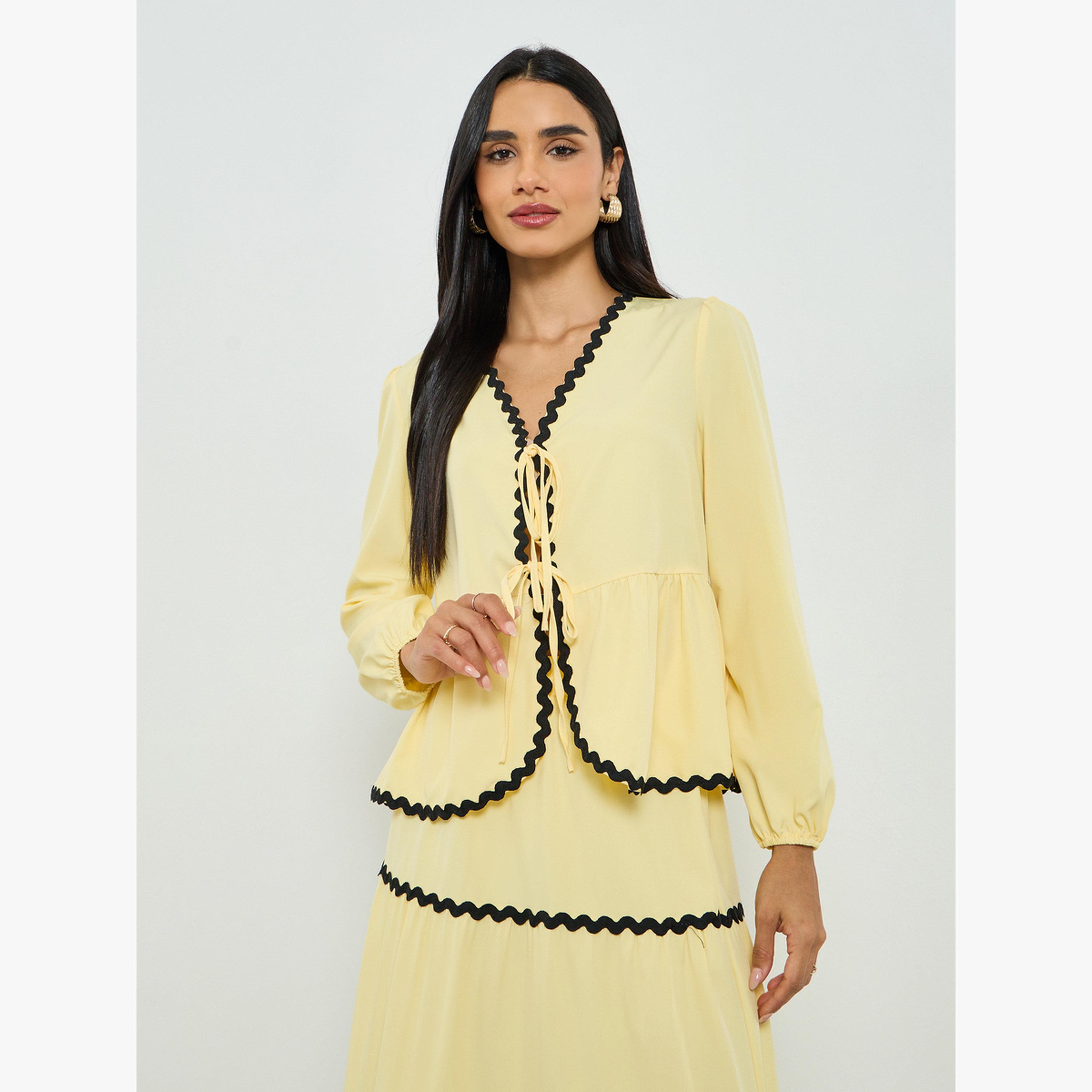 طقم من بلوزة برباط وتنورة طويلة متعددة الطبقات-women-clothing-coordsets-image-2