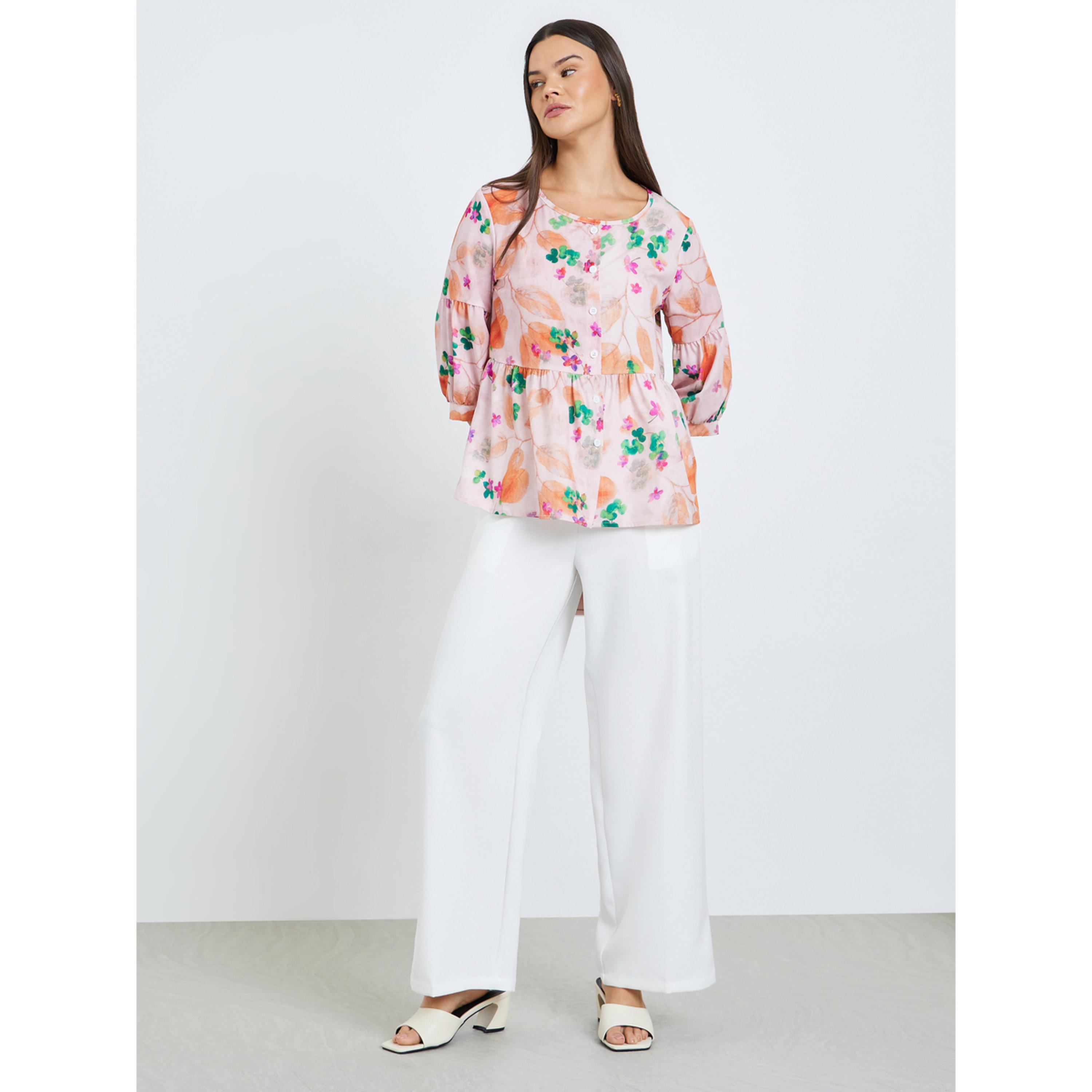 بلوزة بأكمام 3/4 وطبعة زهور-women-clothing-shirtsandblouses-blouses-image-2