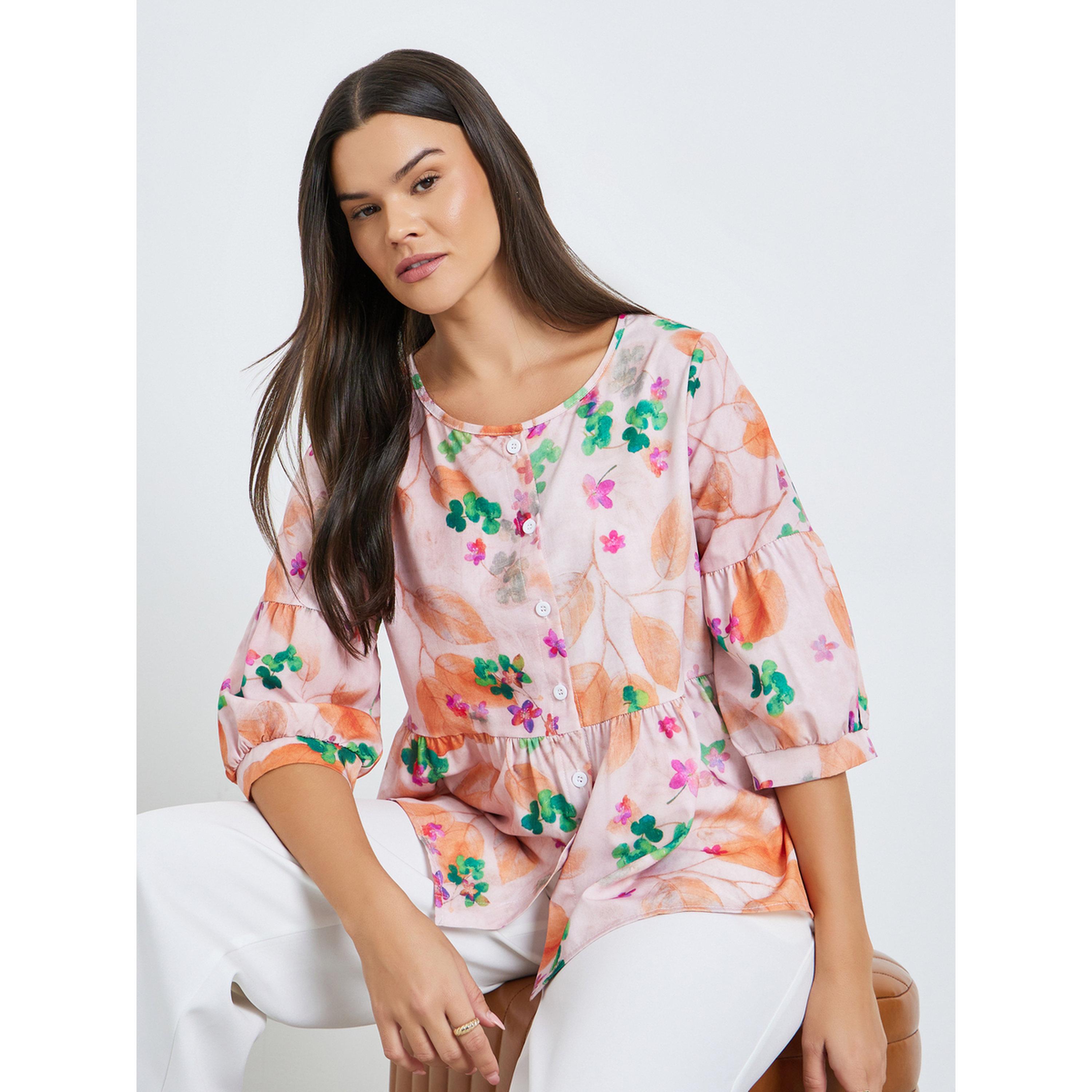 بلوزة بأكمام 3/4 وطبعة زهور-women-clothing-shirtsandblouses-blouses-image-3