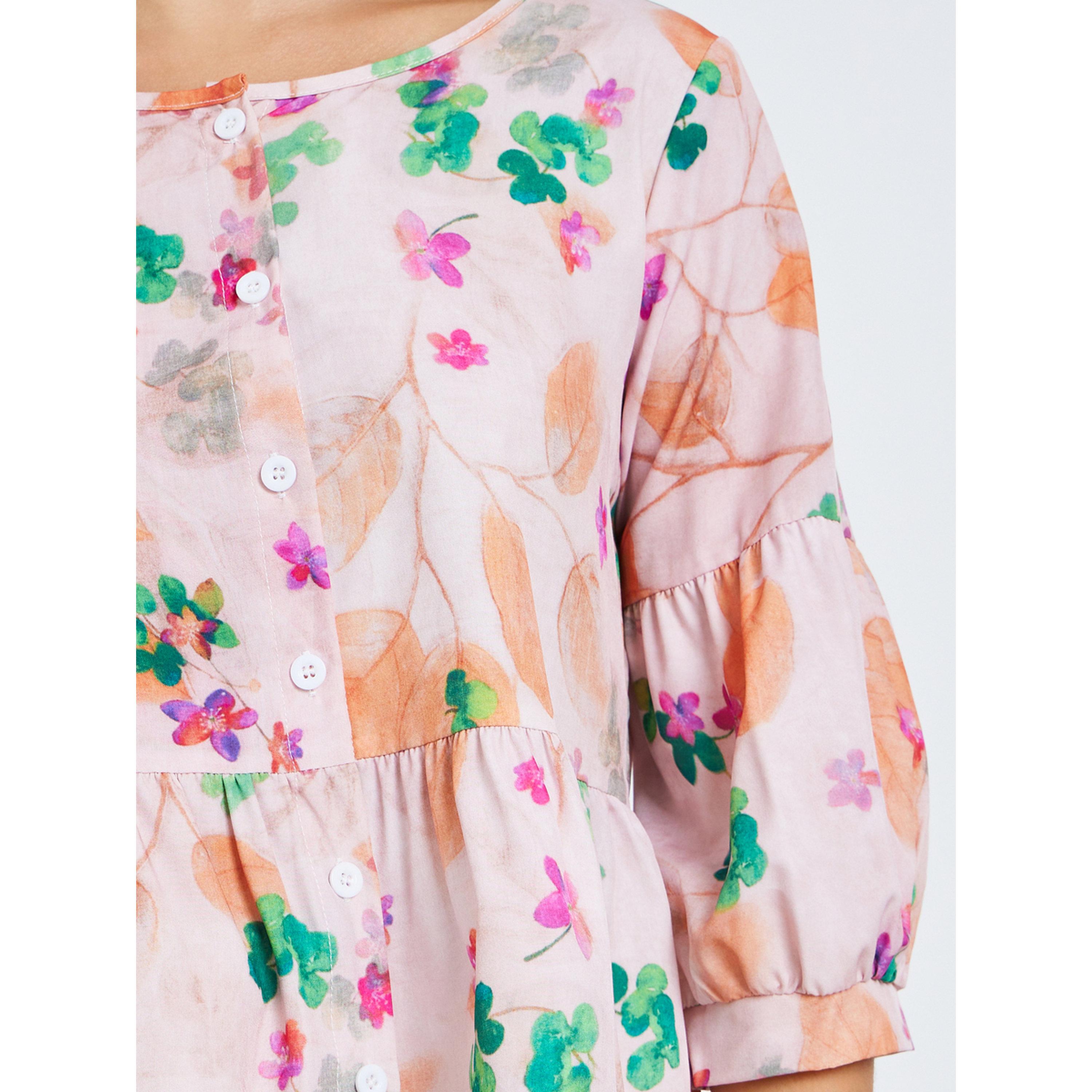 بلوزة بأكمام 3/4 وطبعة زهور-women-clothing-shirtsandblouses-blouses-image-4