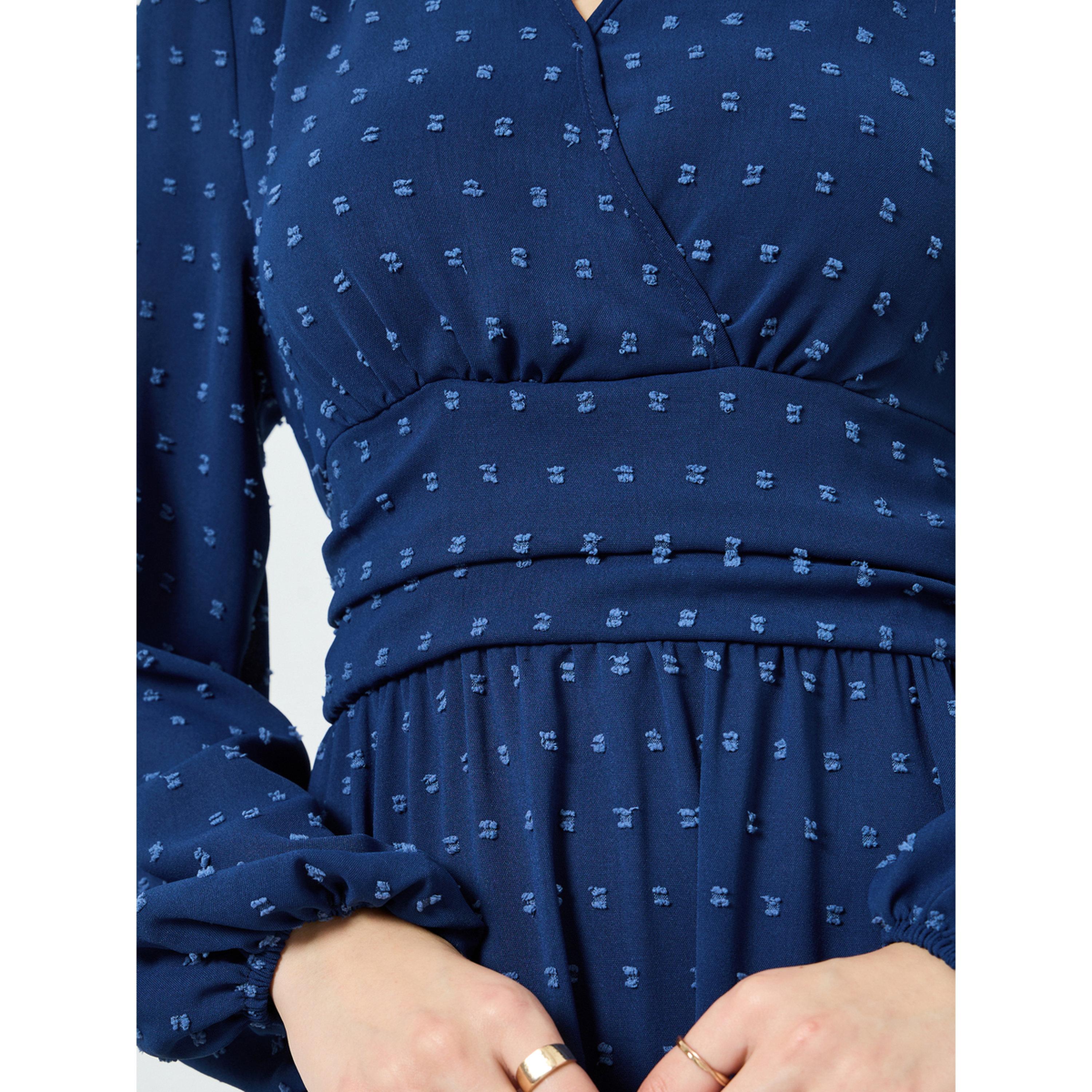 فستان ميدي بتفاصيل بارزة الملمس وأكمام بالون-women-clothing-dresses-image-5