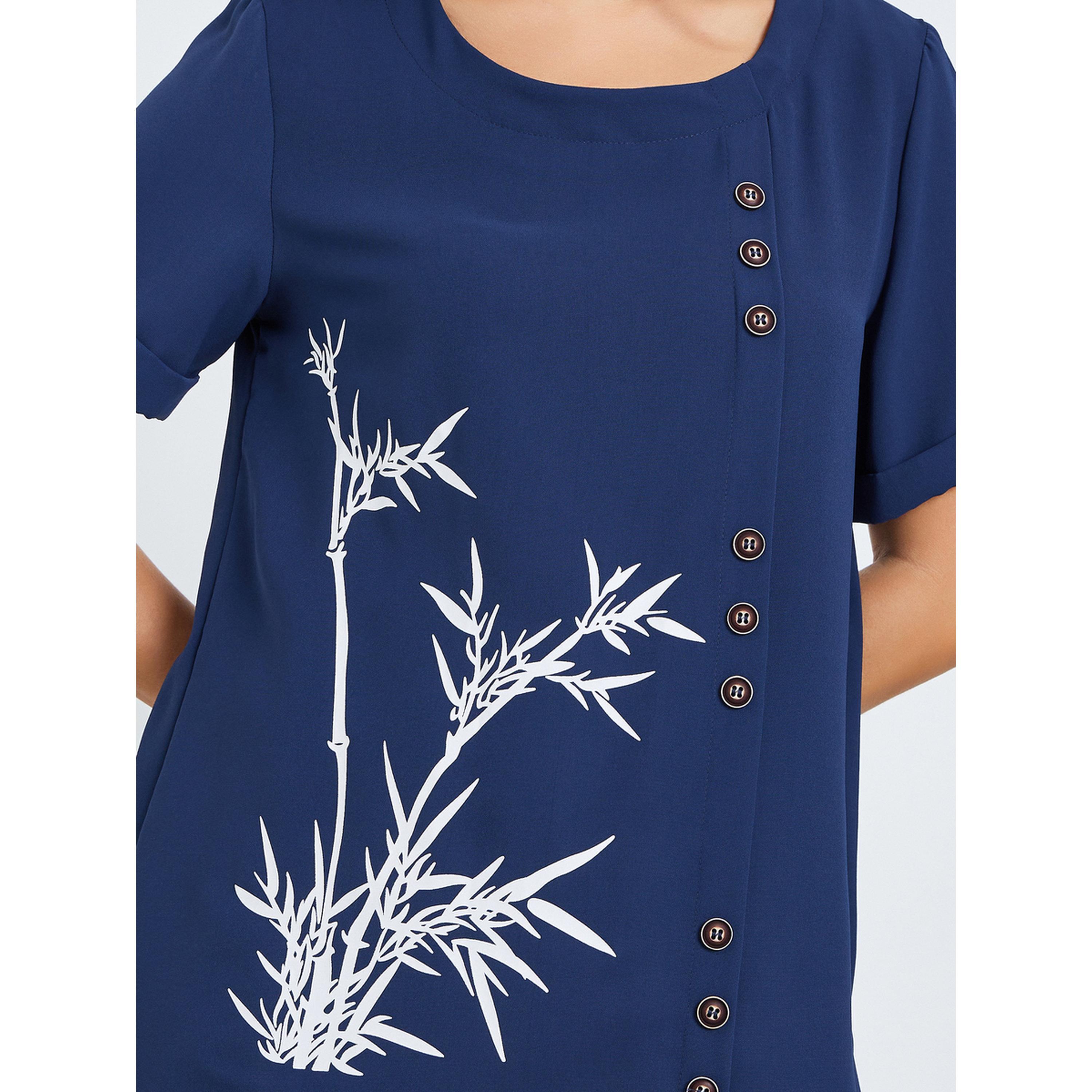 Take Two women's graphic print round neck short sleeve button detail top-women-clothing-shirtsandblouses-blouses-image-3