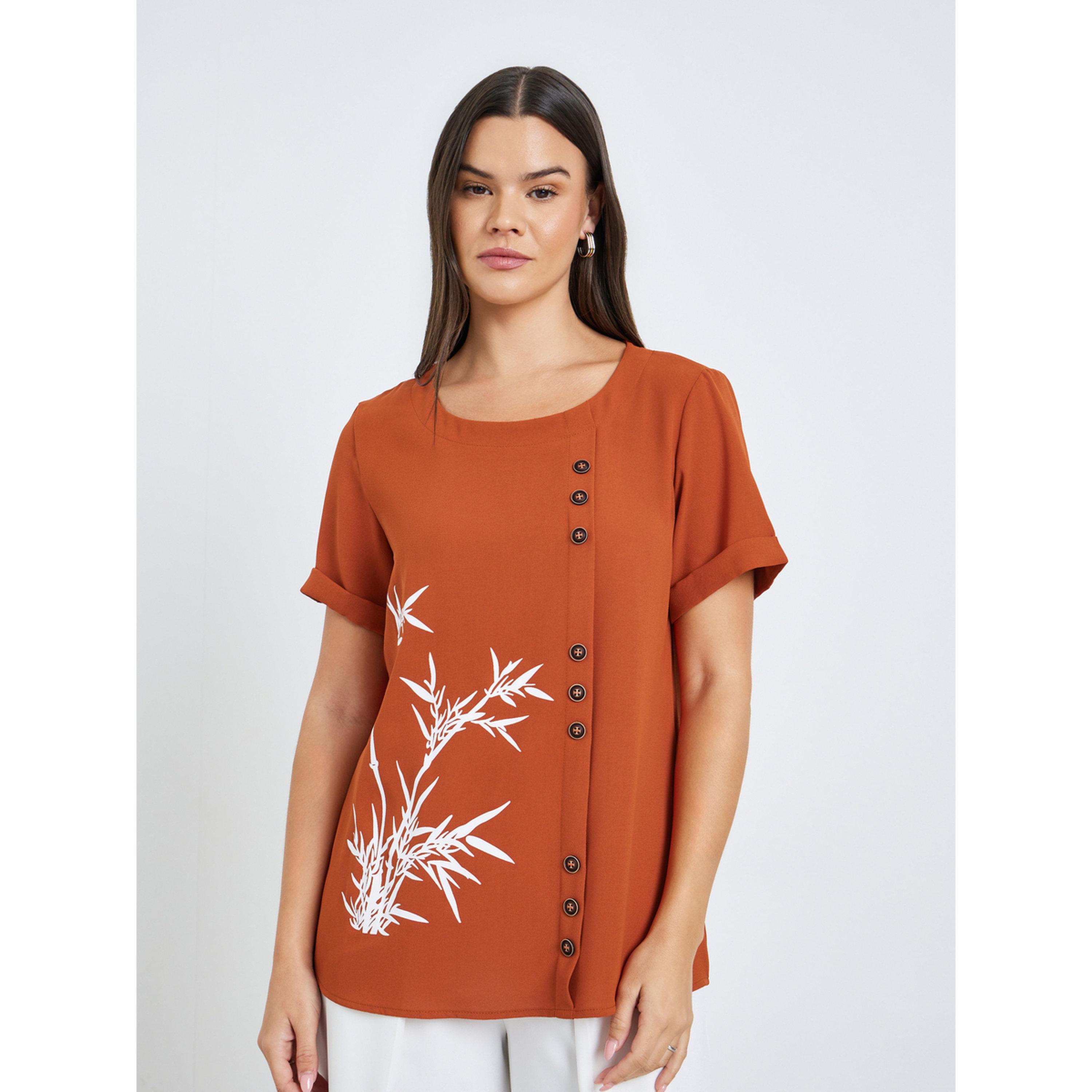 Take Two Women Rust Button-Detail Top with Bamboo Print-women-clothing-shirtsandblouses-blouses-image-1