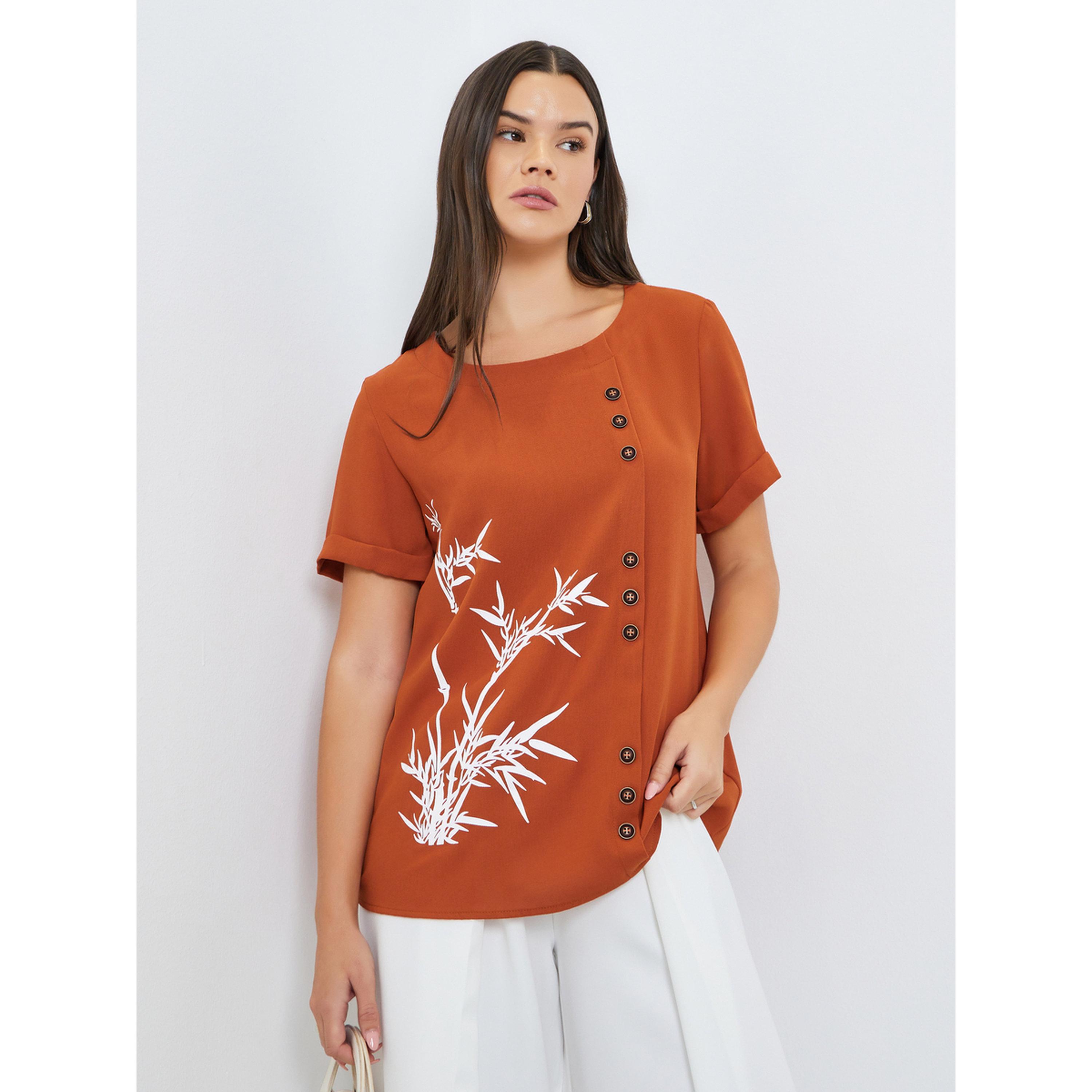 Take Two Women Rust Button-Detail Top with Bamboo Print-women-clothing-shirtsandblouses-blouses-image-3