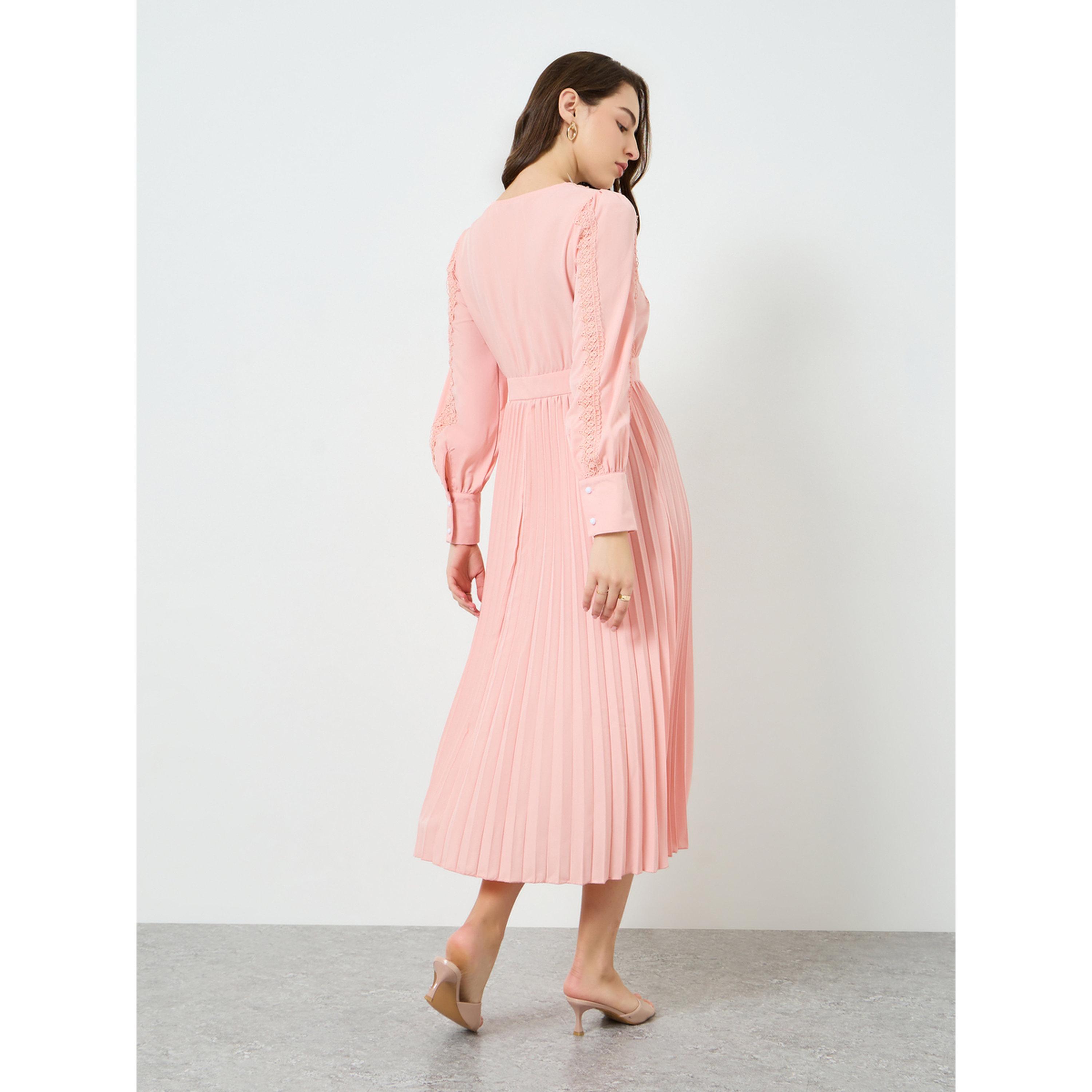 فستان ميدي بكسرات وتفاصيل دانتيل-women-clothing-dresses-image-3