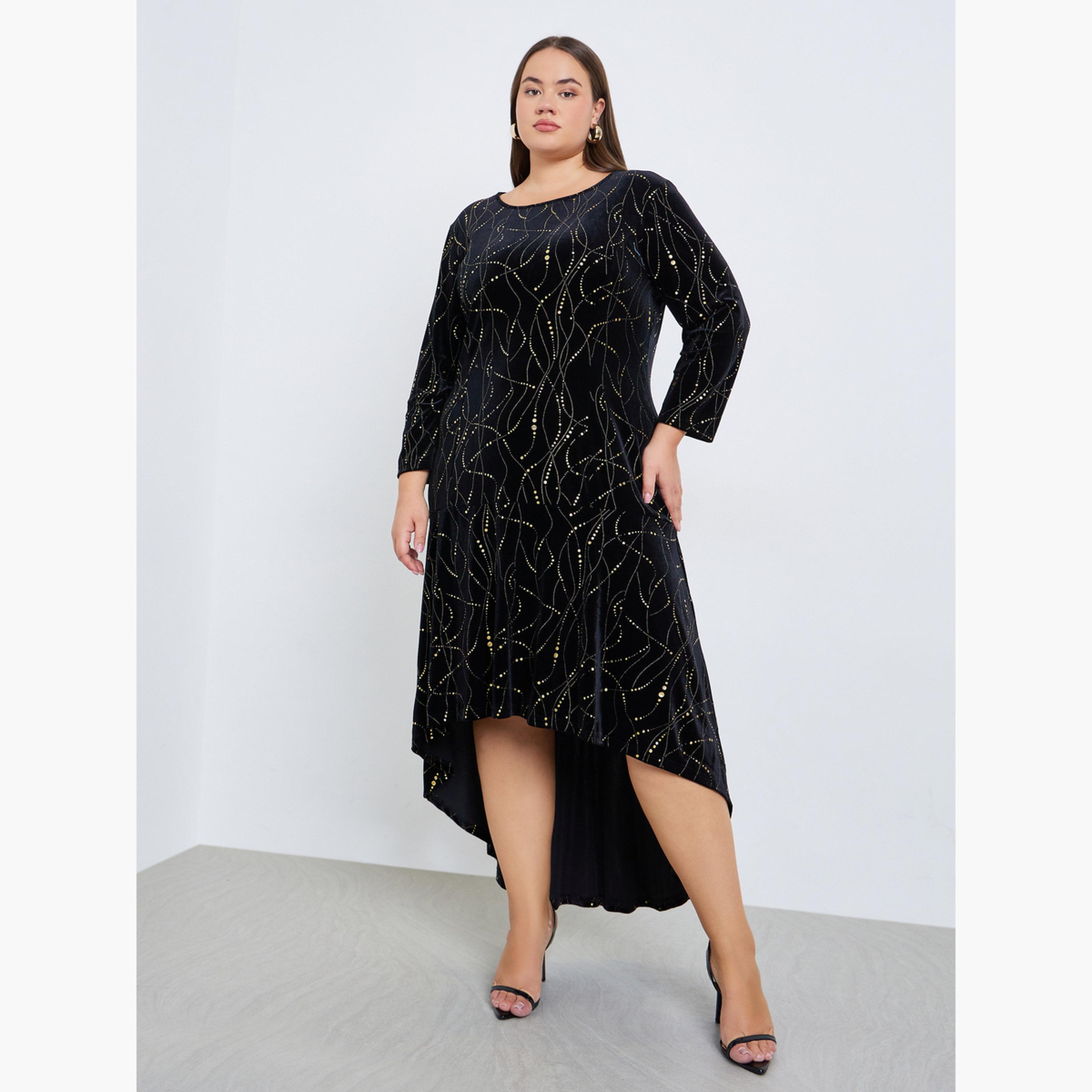 فستان ميدي فيلور بمقاس كبير وحافة غير متماثلة الطول-women-clothing-dresses-image-1
