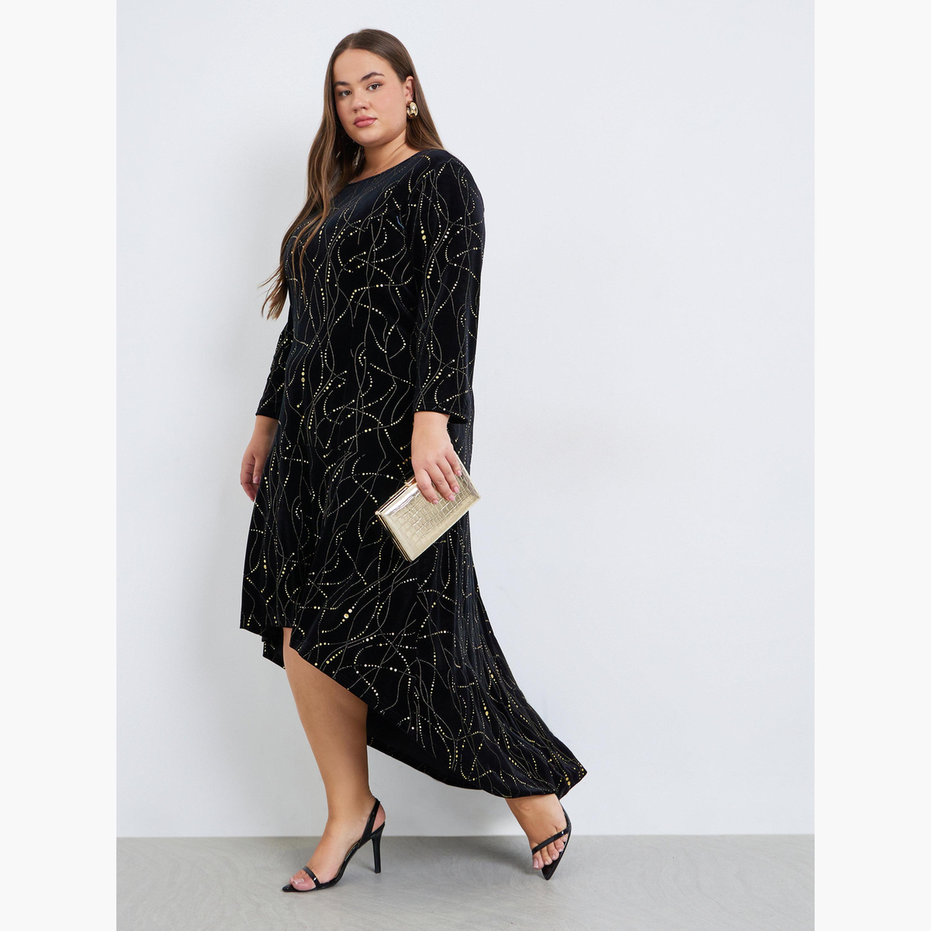 فستان ميدي فيلور بمقاس كبير وحافة غير متماثلة الطول-women-clothing-dresses-image-3