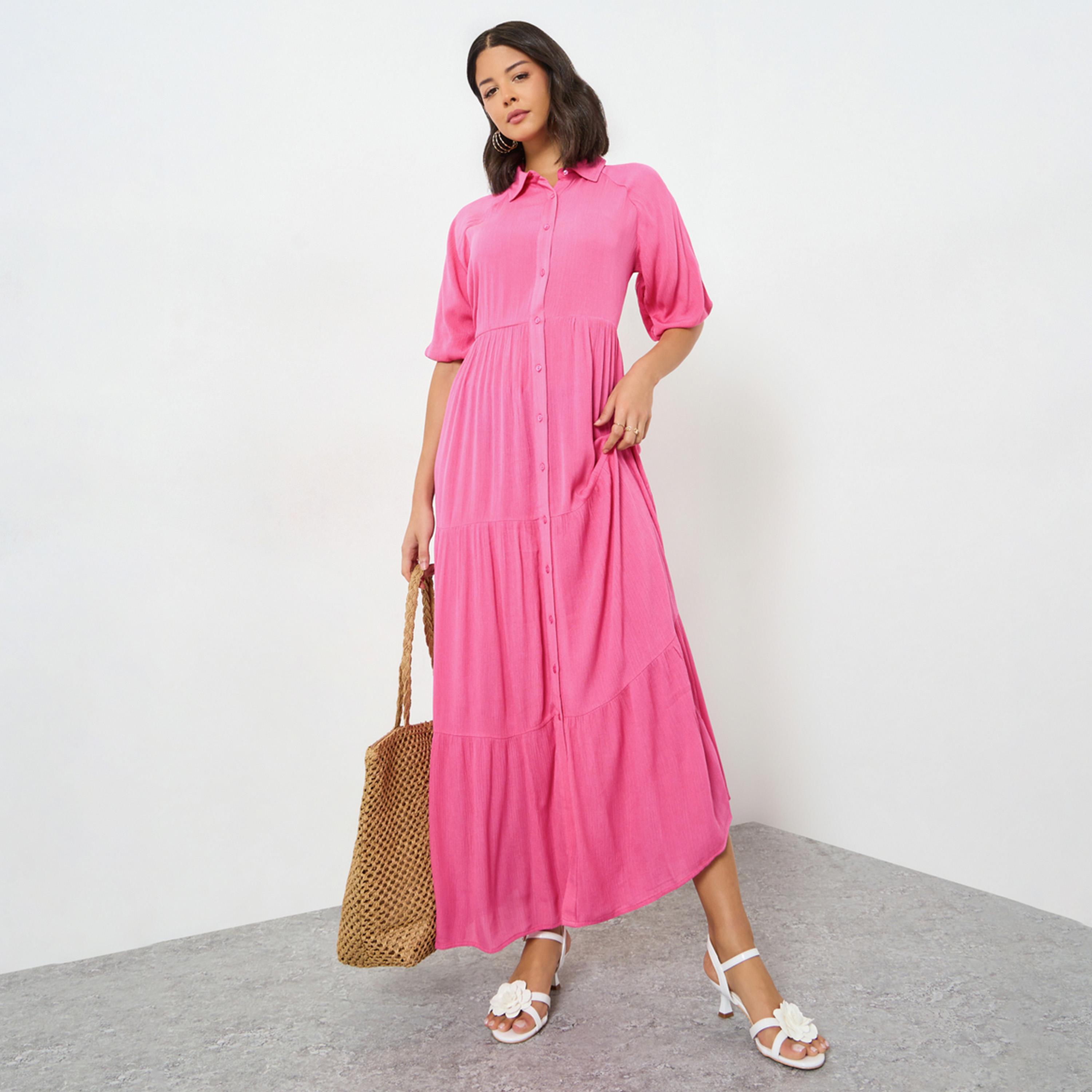 Styli Pink Rayon Crepe Shirt Maxi Dress-women-clothing-dresses-image-1