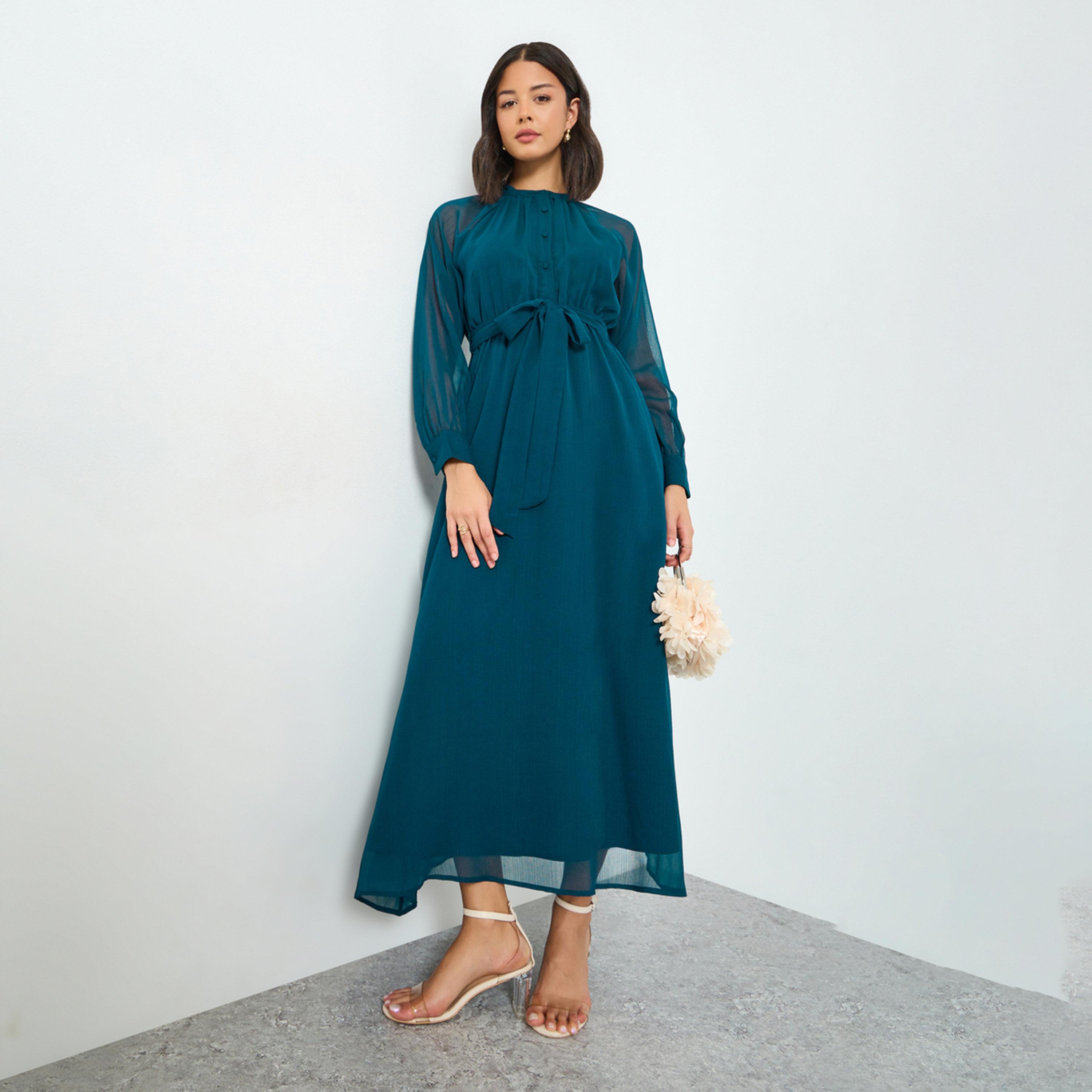 فستان طويل بحافة واسعة وحزام يربط-women-clothing-dresses-image-1