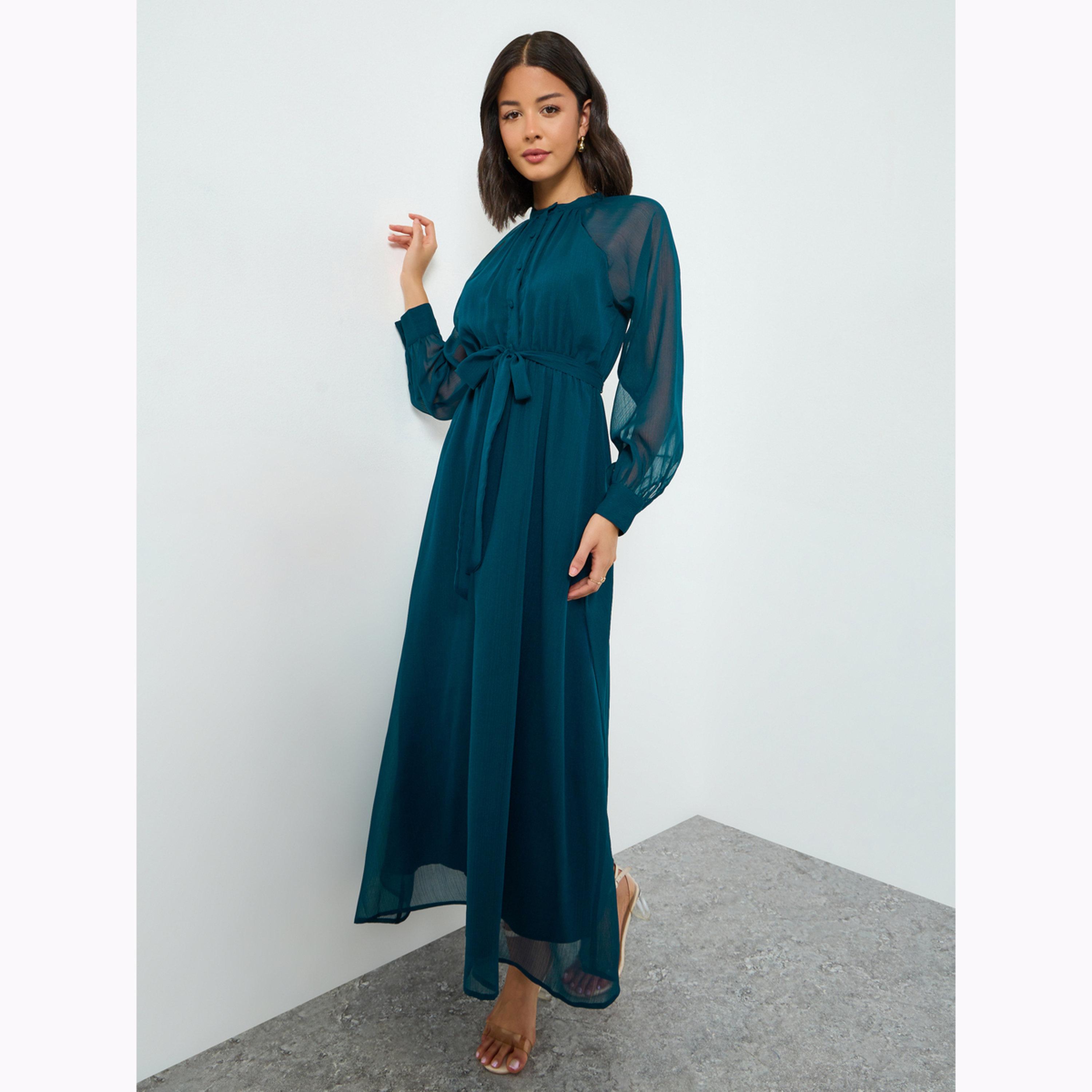 فستان طويل بحافة واسعة وحزام يربط-women-clothing-dresses-image-3