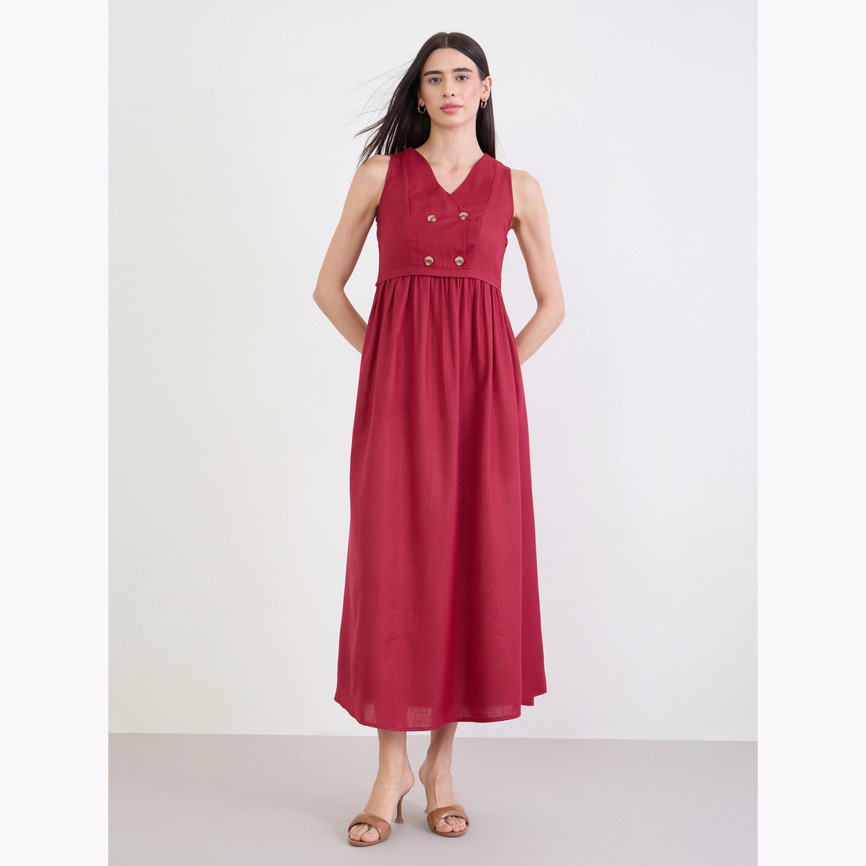 Styli Burgundy Sleeveless Maxi Dress-women-clothing-dresses-image-1