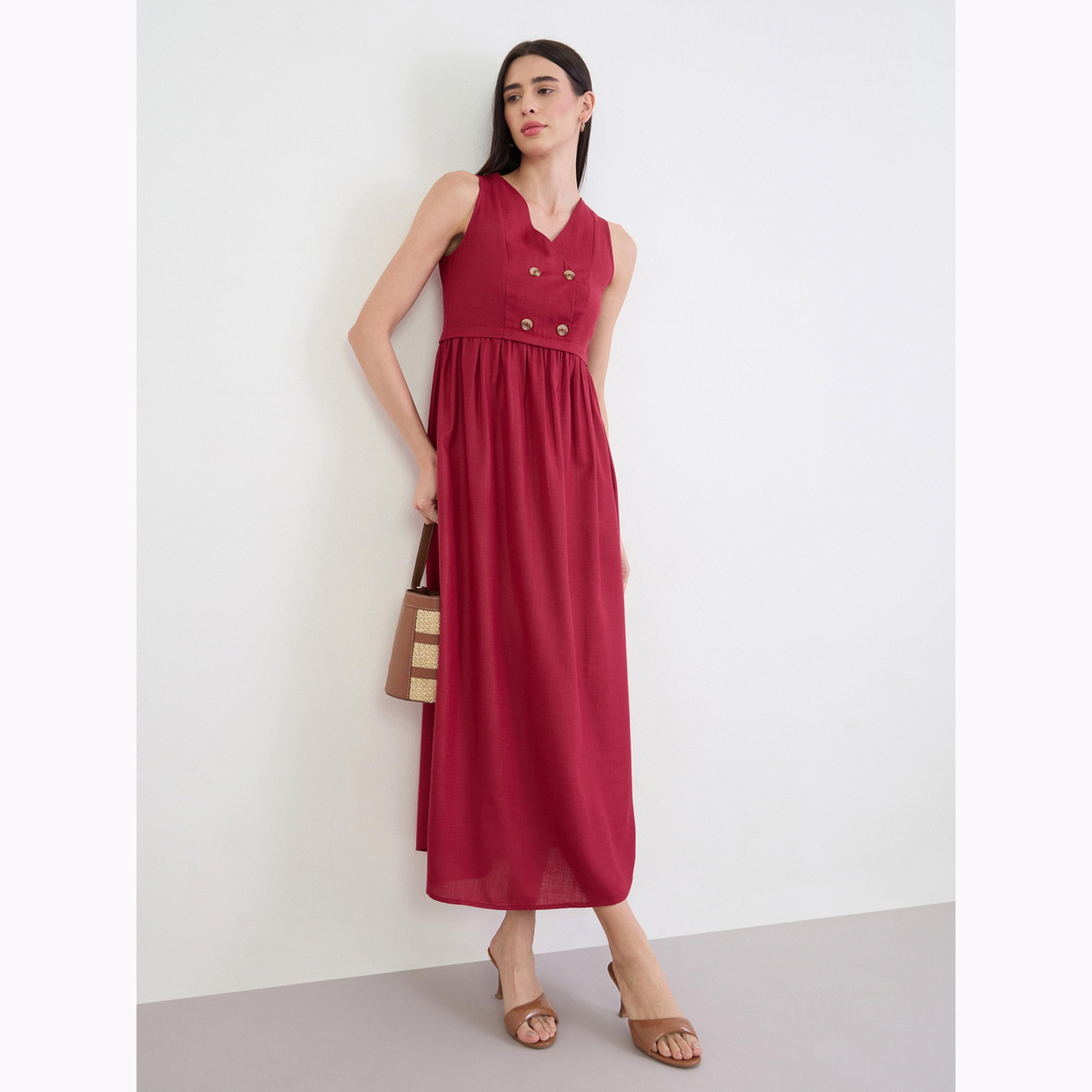 Styli Burgundy Sleeveless Maxi Dress-women-clothing-dresses-image-2