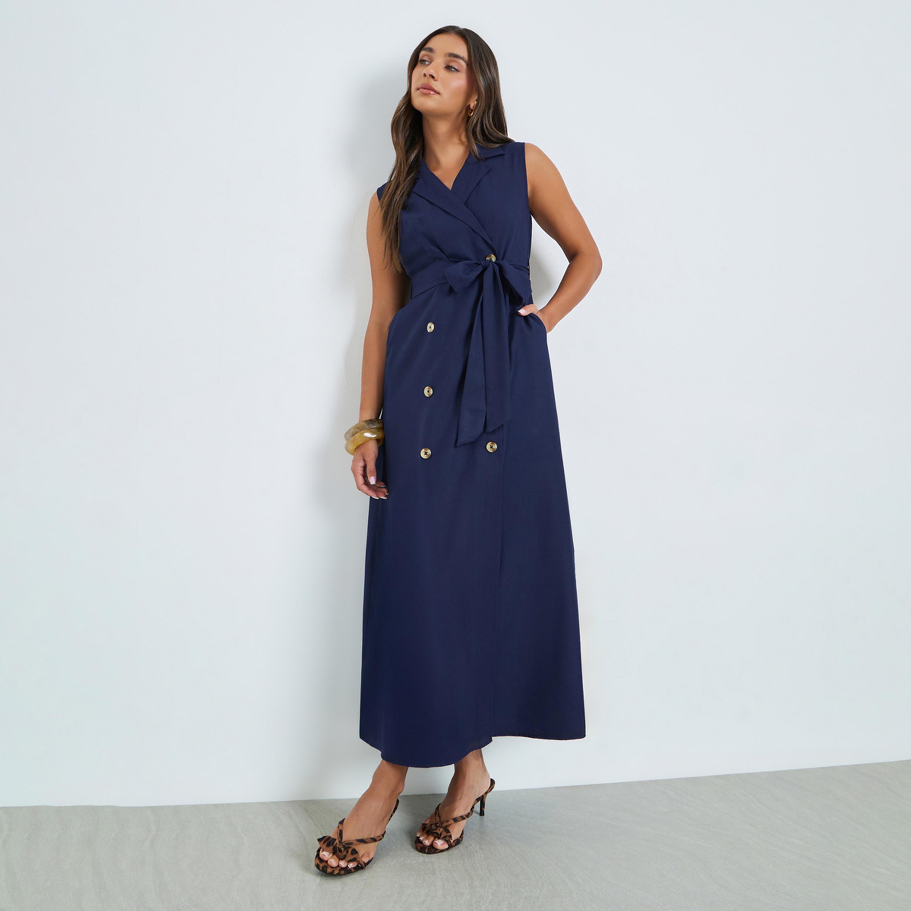 Styli Navy Blue Sleeveless Maxi Dress-women-clothing-dresses-image-1