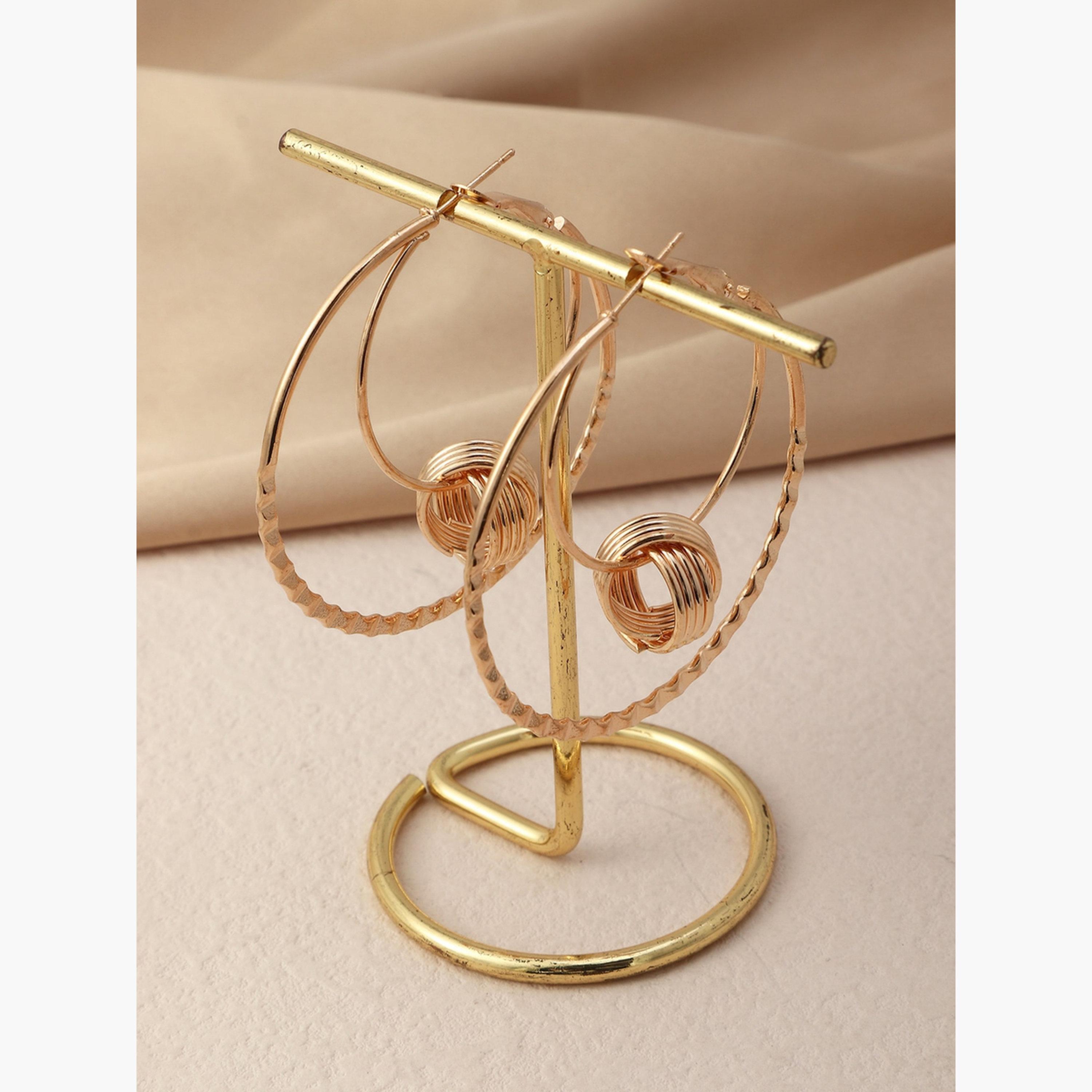 أقراط حلقية مزدوجة بتصميم عقدة-women-watchesandjewellery-jewellery-earrings-image-3