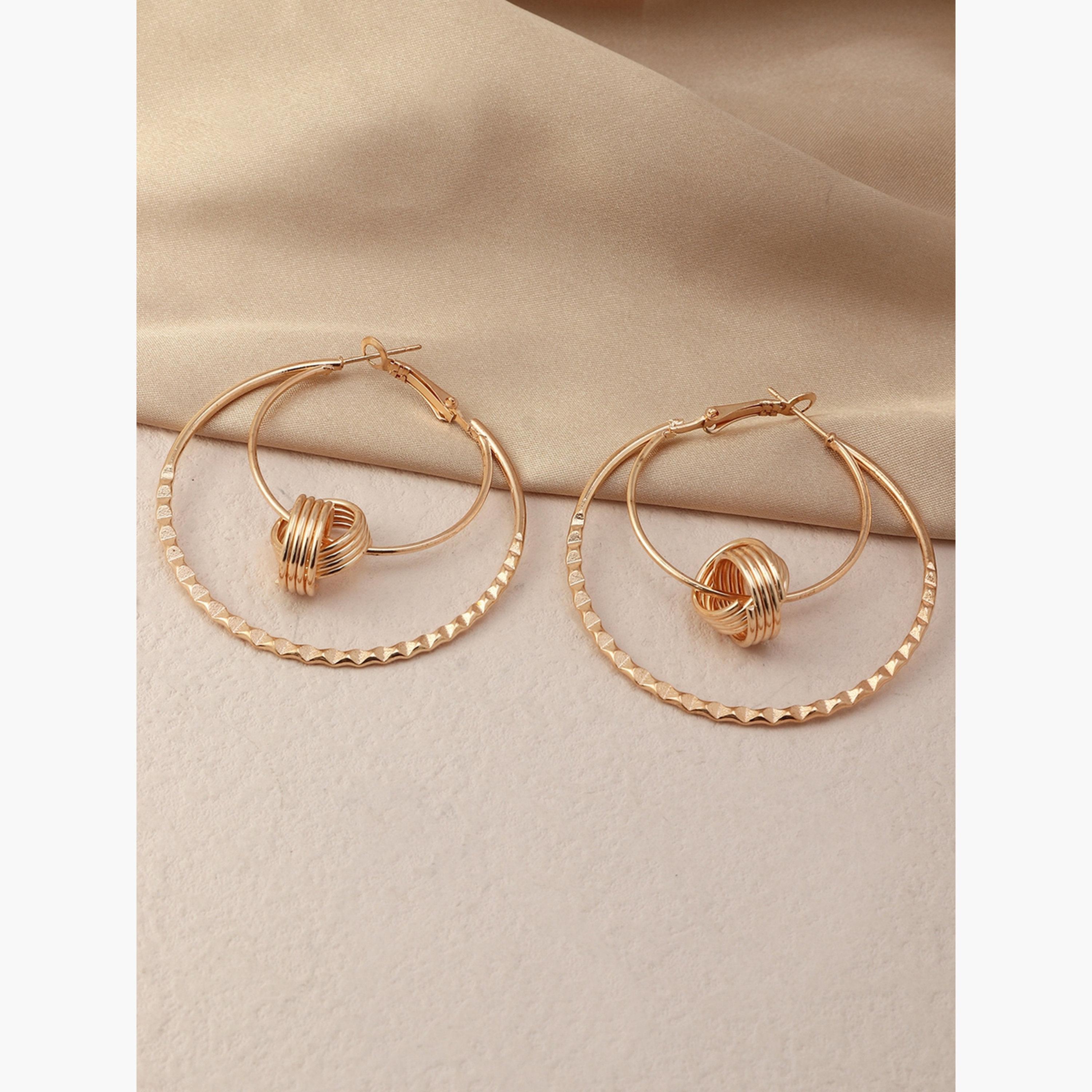 أقراط حلقية مزدوجة بتصميم عقدة-women-watchesandjewellery-jewellery-earrings-image-5