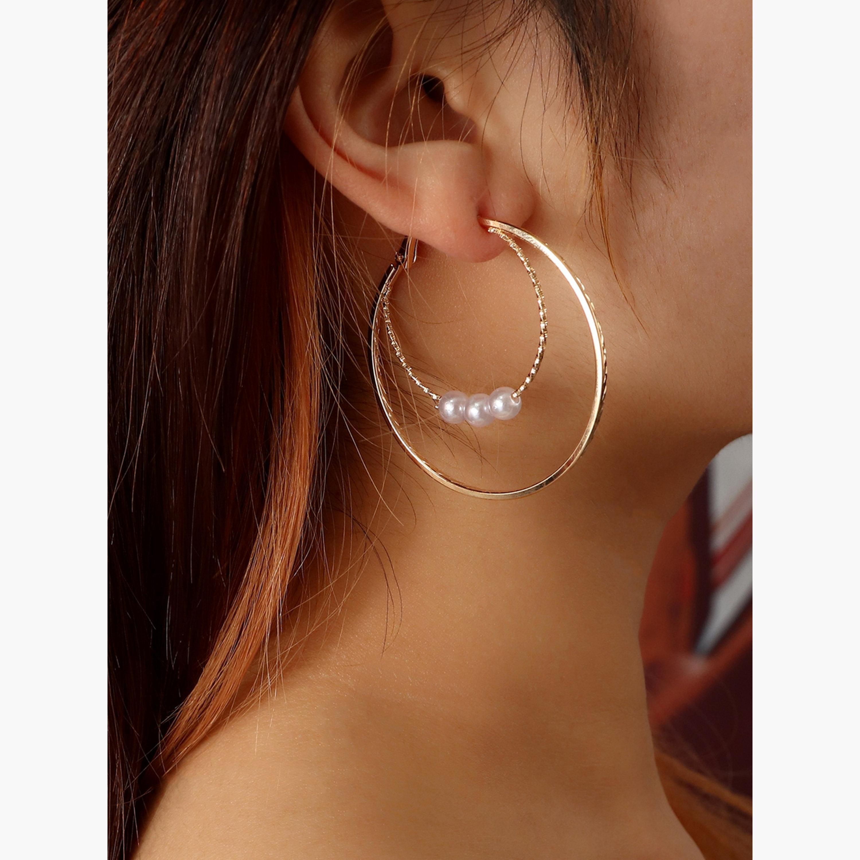 أقراط حلقية مزدوجة مزينة بلؤلؤ صناعي-women-watchesandjewellery-jewellery-earrings-image-2