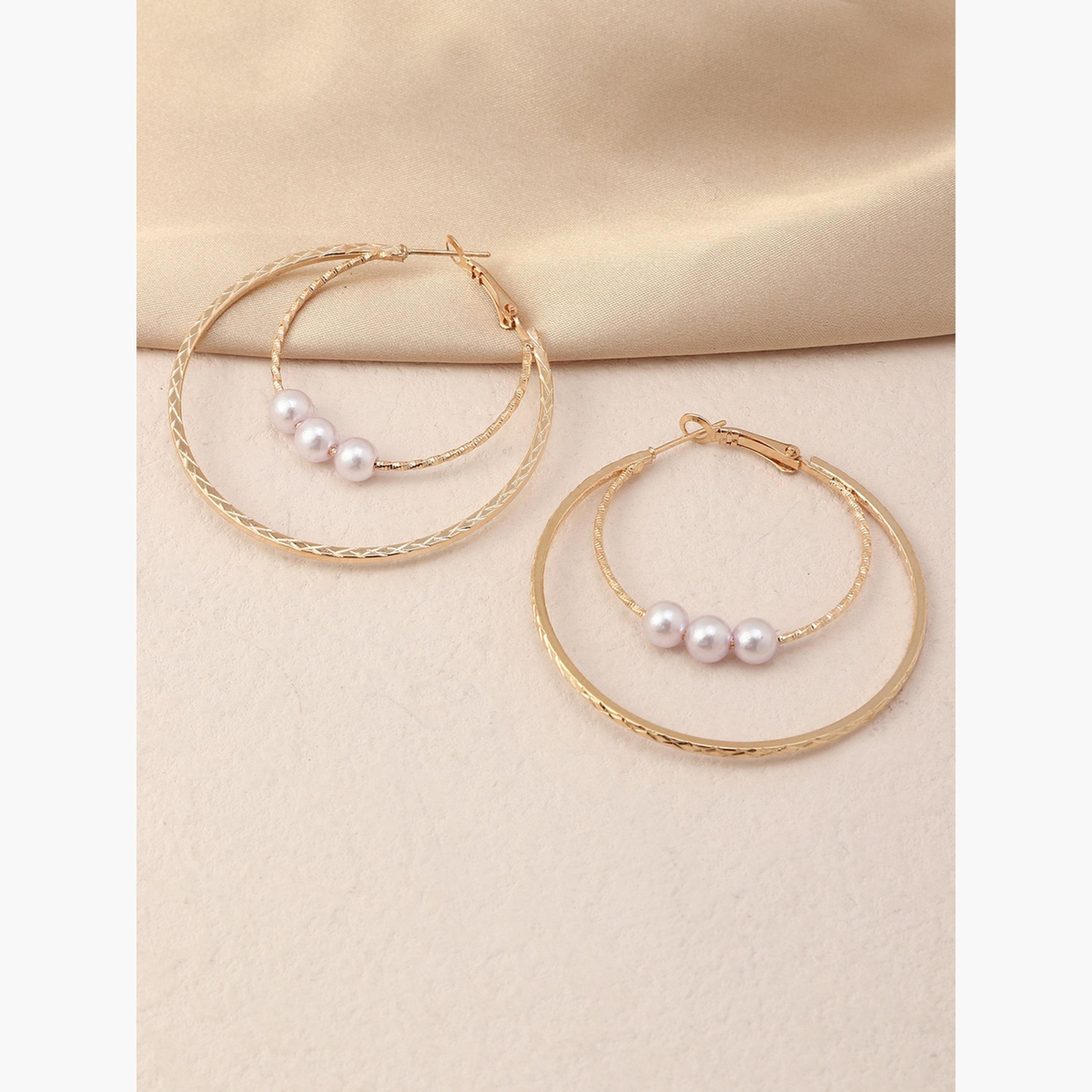 أقراط حلقية مزدوجة مزينة بلؤلؤ صناعي-women-watchesandjewellery-jewellery-earrings-image-4