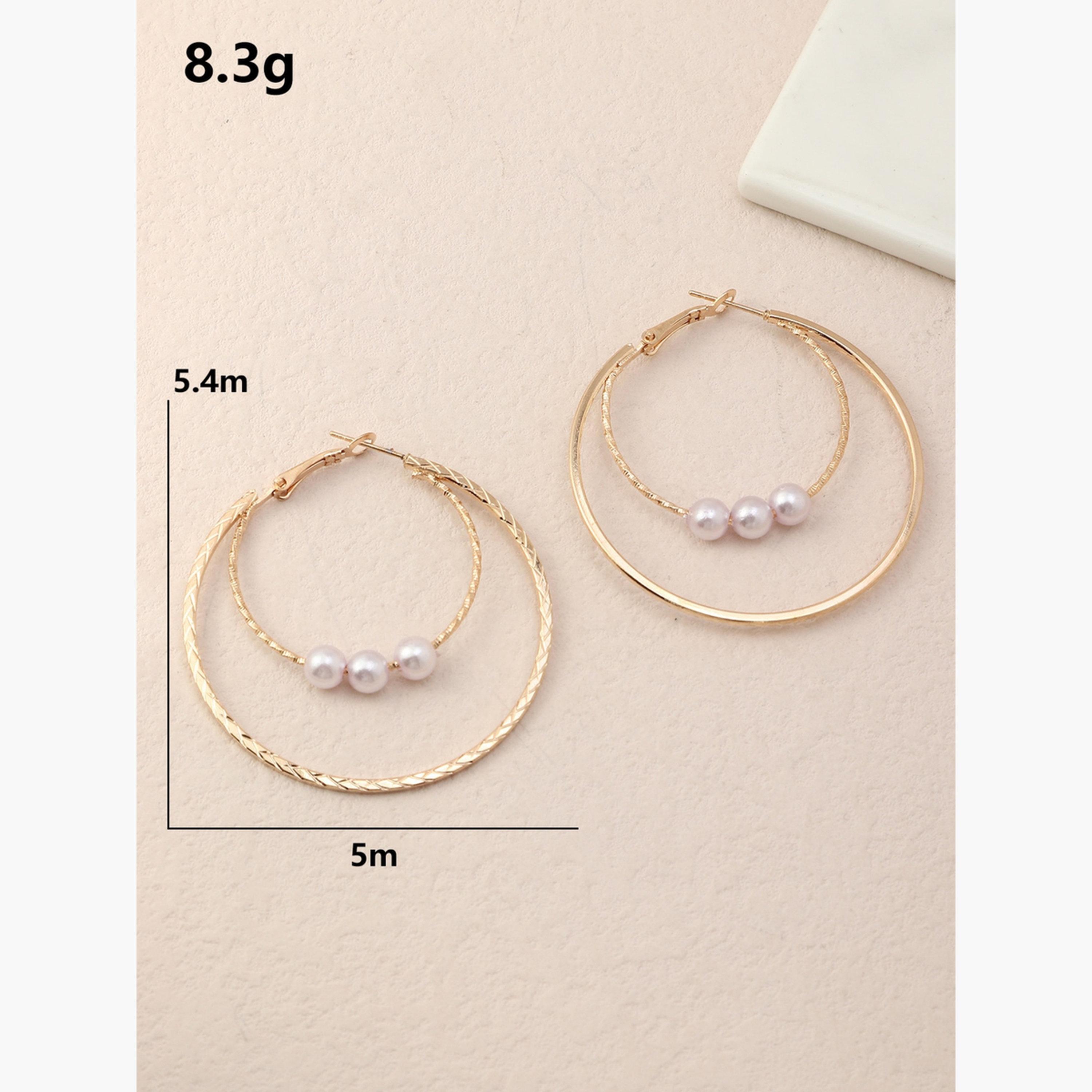 أقراط حلقية مزدوجة مزينة بلؤلؤ صناعي-women-watchesandjewellery-jewellery-earrings-image-5