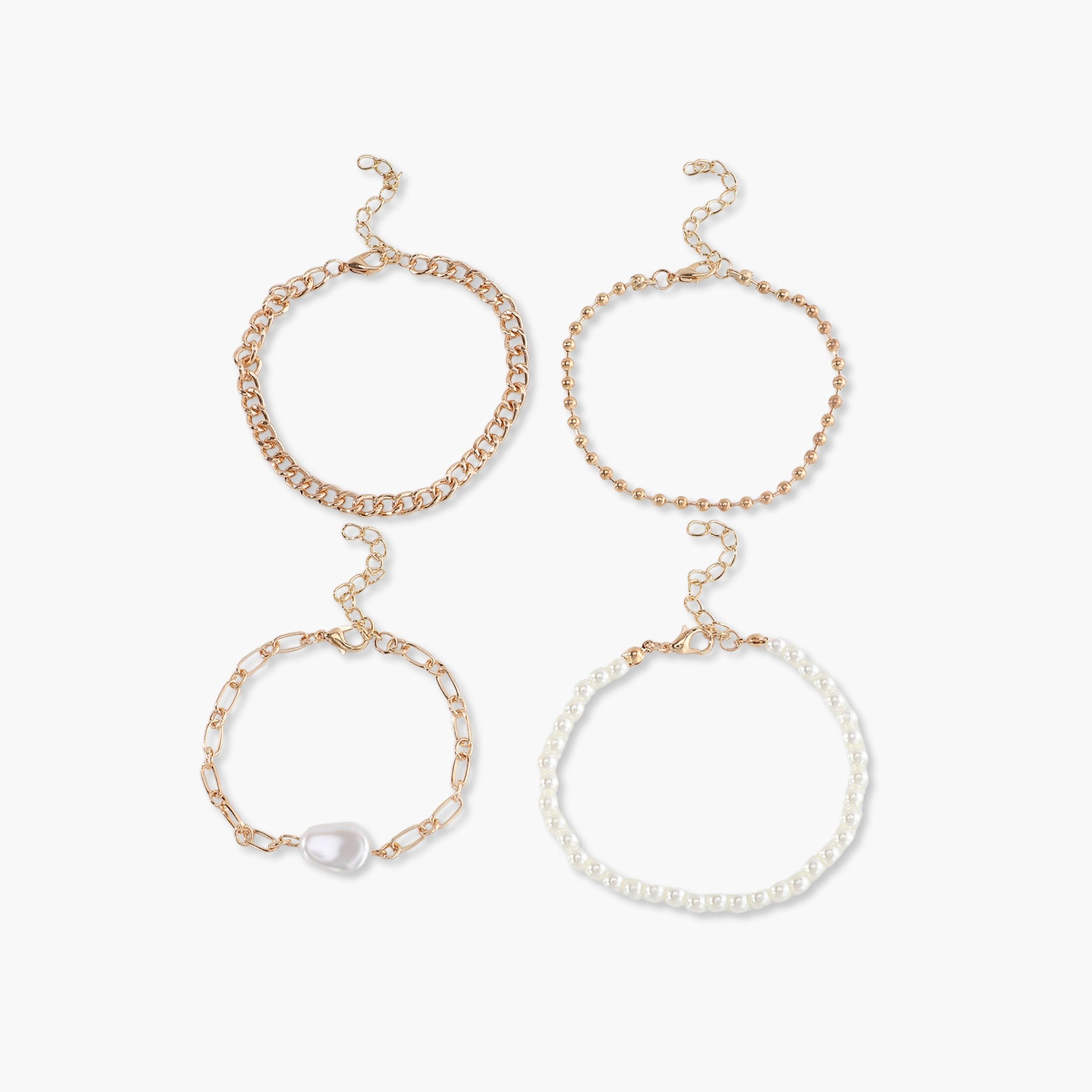 Take Two Set of 4 - Beaded Faux Pearl Decor Bracelets-women-watchesandjewellery-jewellery-banglesandbracelets-image-1