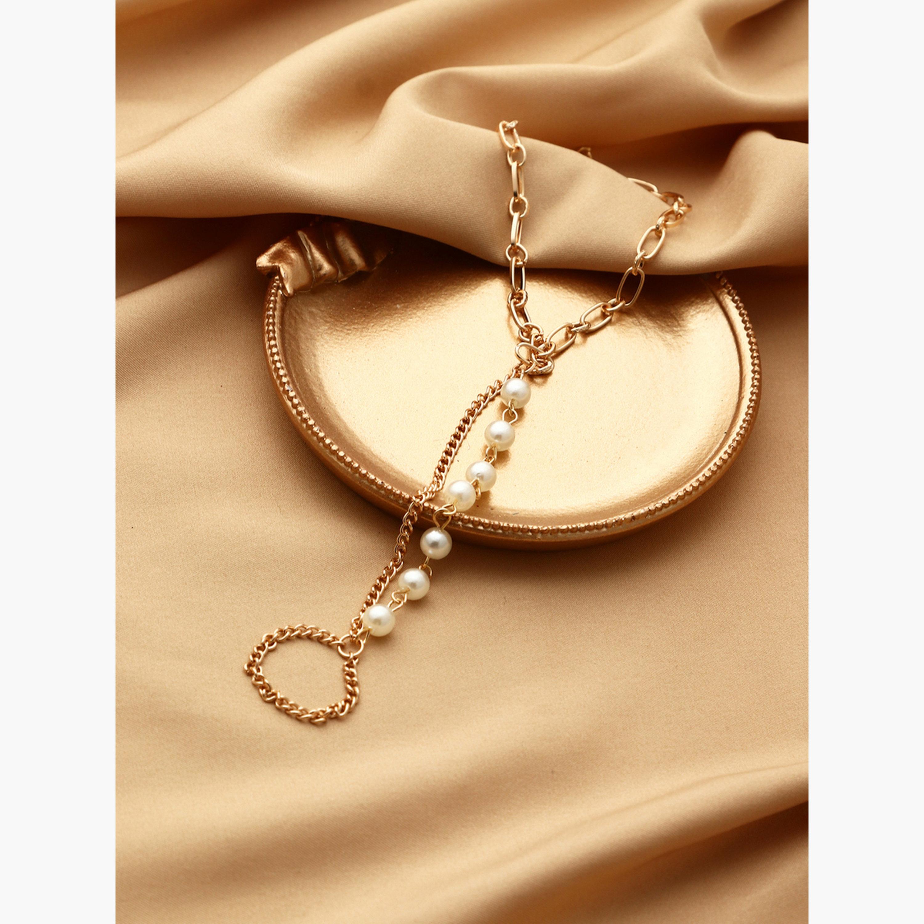 أساور يد سلسلة يد وخاتم مزينة باللؤلؤ الصناعي-women-watchesandjewellery-jewellery-banglesandbracelets-image-4