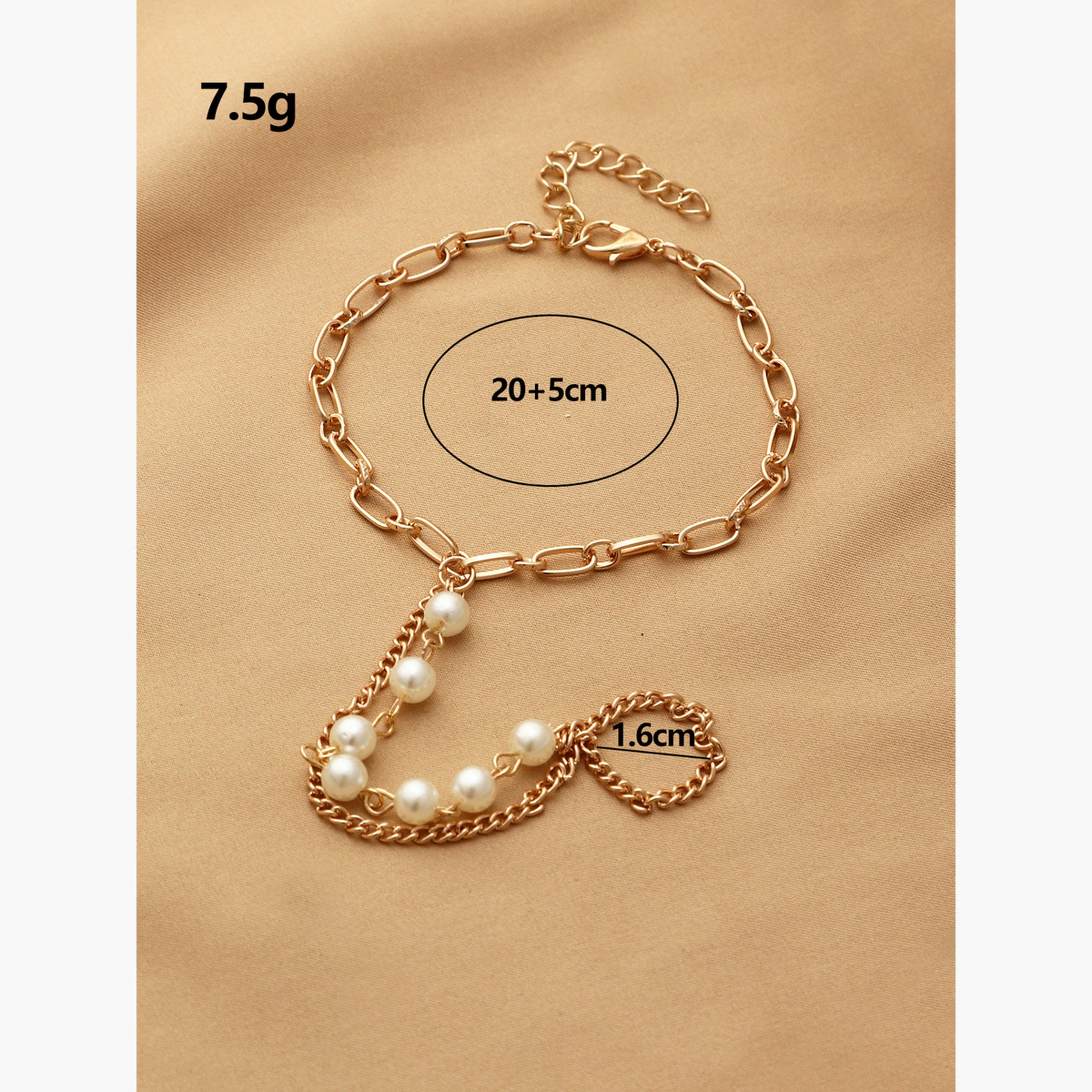 أساور يد سلسلة يد وخاتم مزينة باللؤلؤ الصناعي-women-watchesandjewellery-jewellery-banglesandbracelets-image-6