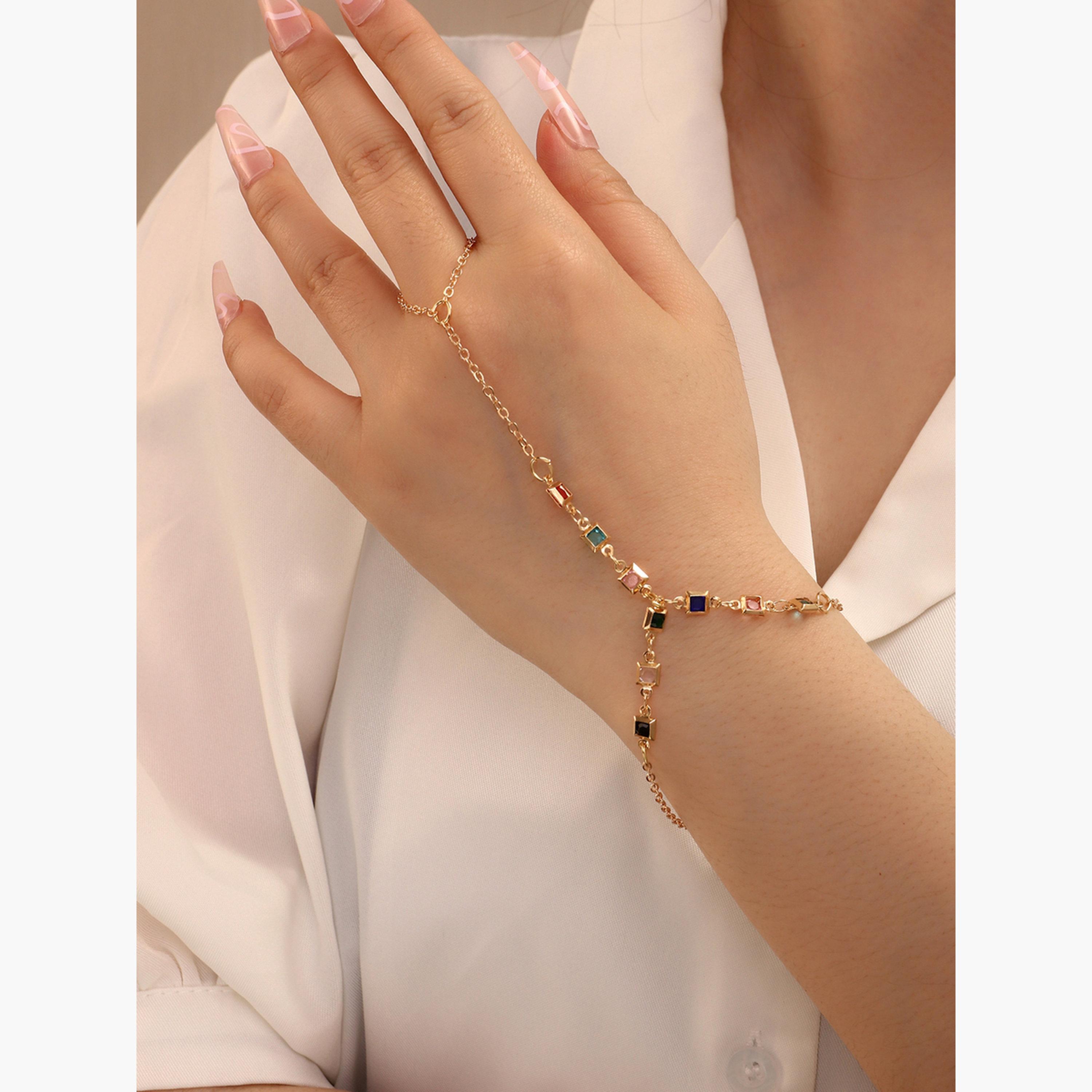 سوار يد سلسلة يد وخاتم مزين بأحجار متعددة-women-watchesandjewellery-jewellery-banglesandbracelets-image-2