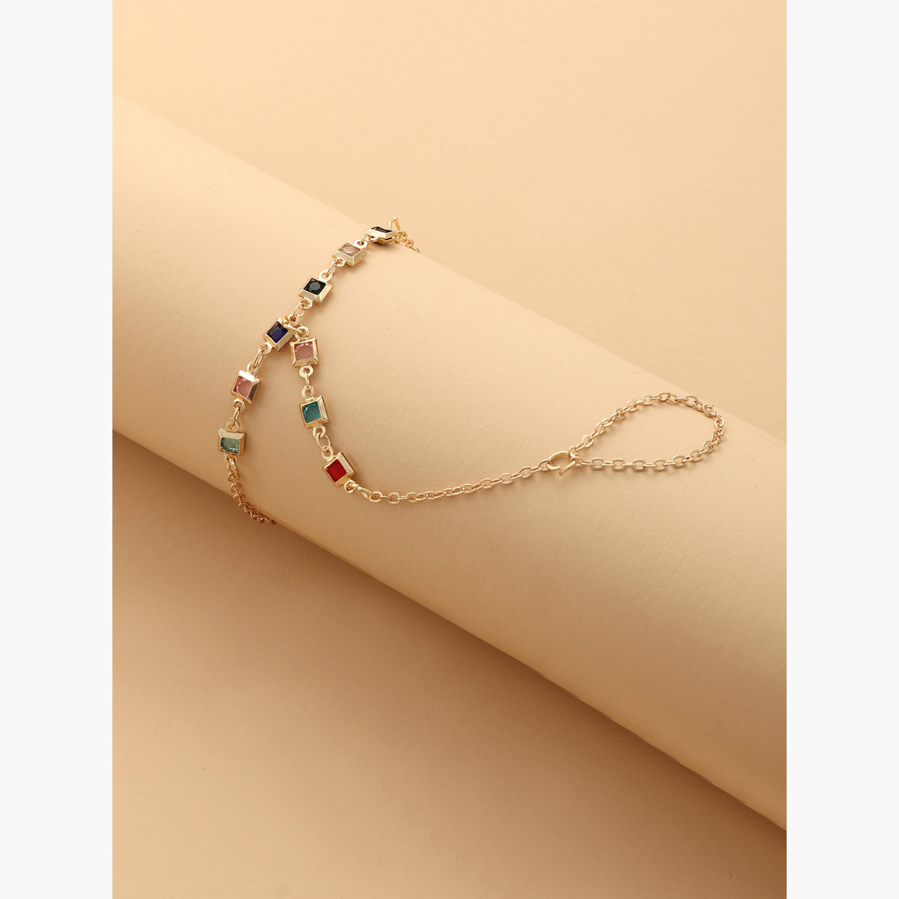سوار يد سلسلة يد وخاتم مزين بأحجار متعددة-women-watchesandjewellery-jewellery-banglesandbracelets-image-4