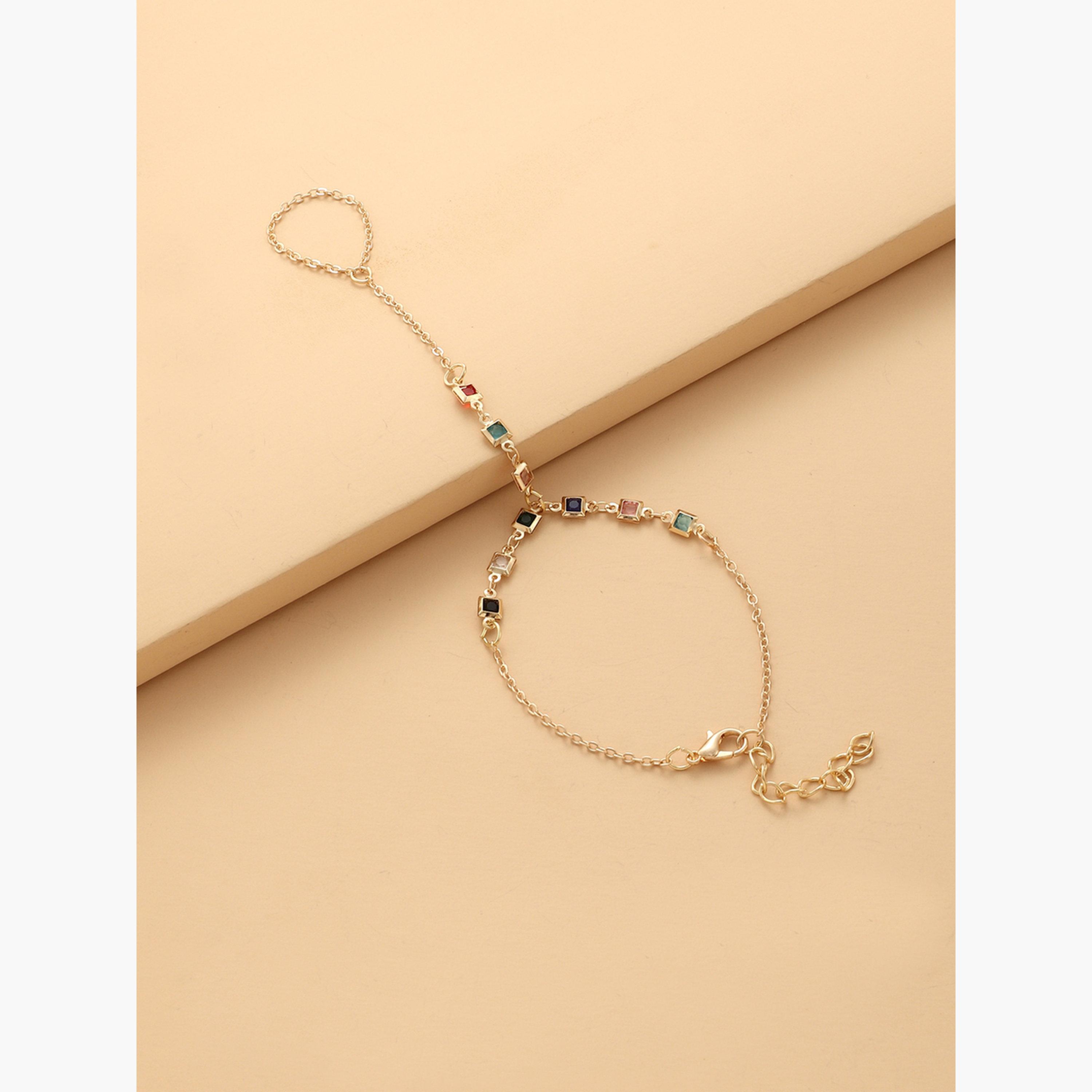 سوار يد سلسلة يد وخاتم مزين بأحجار متعددة-women-watchesandjewellery-jewellery-banglesandbracelets-image-5