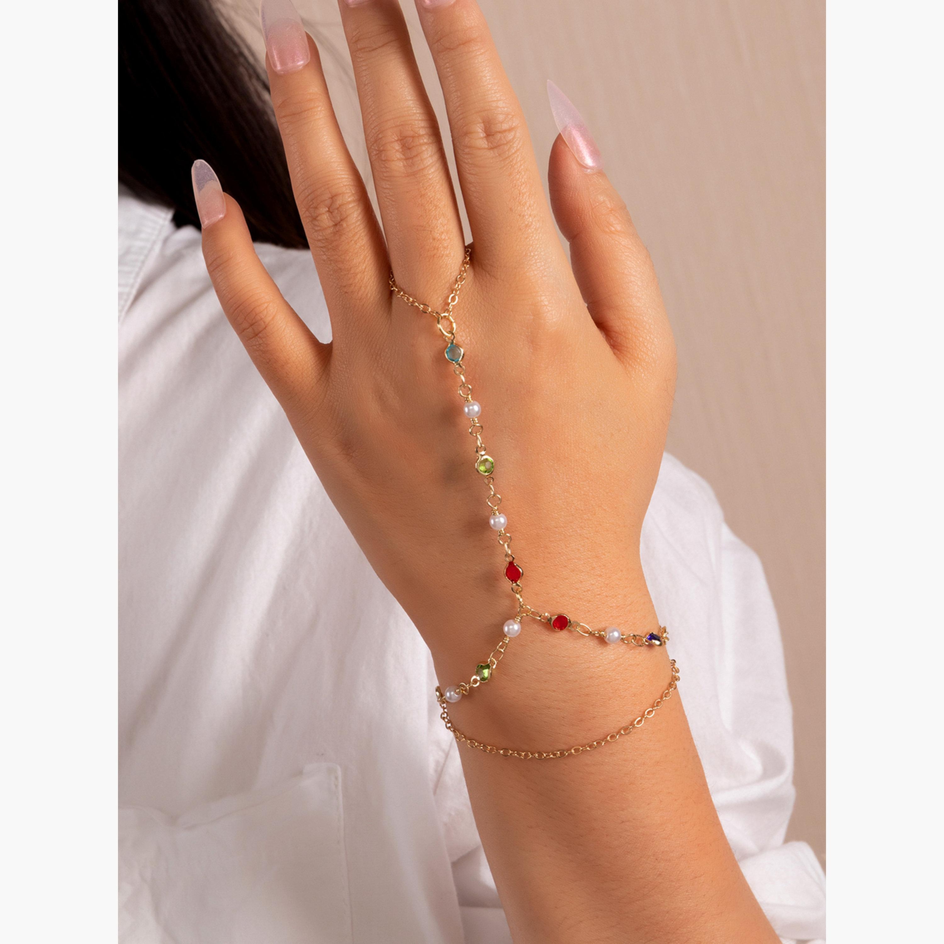 Take Two Multi-Stone Hand Chain Ring Bracelet-women-watchesandjewellery-jewellery-banglesandbracelets-image-2