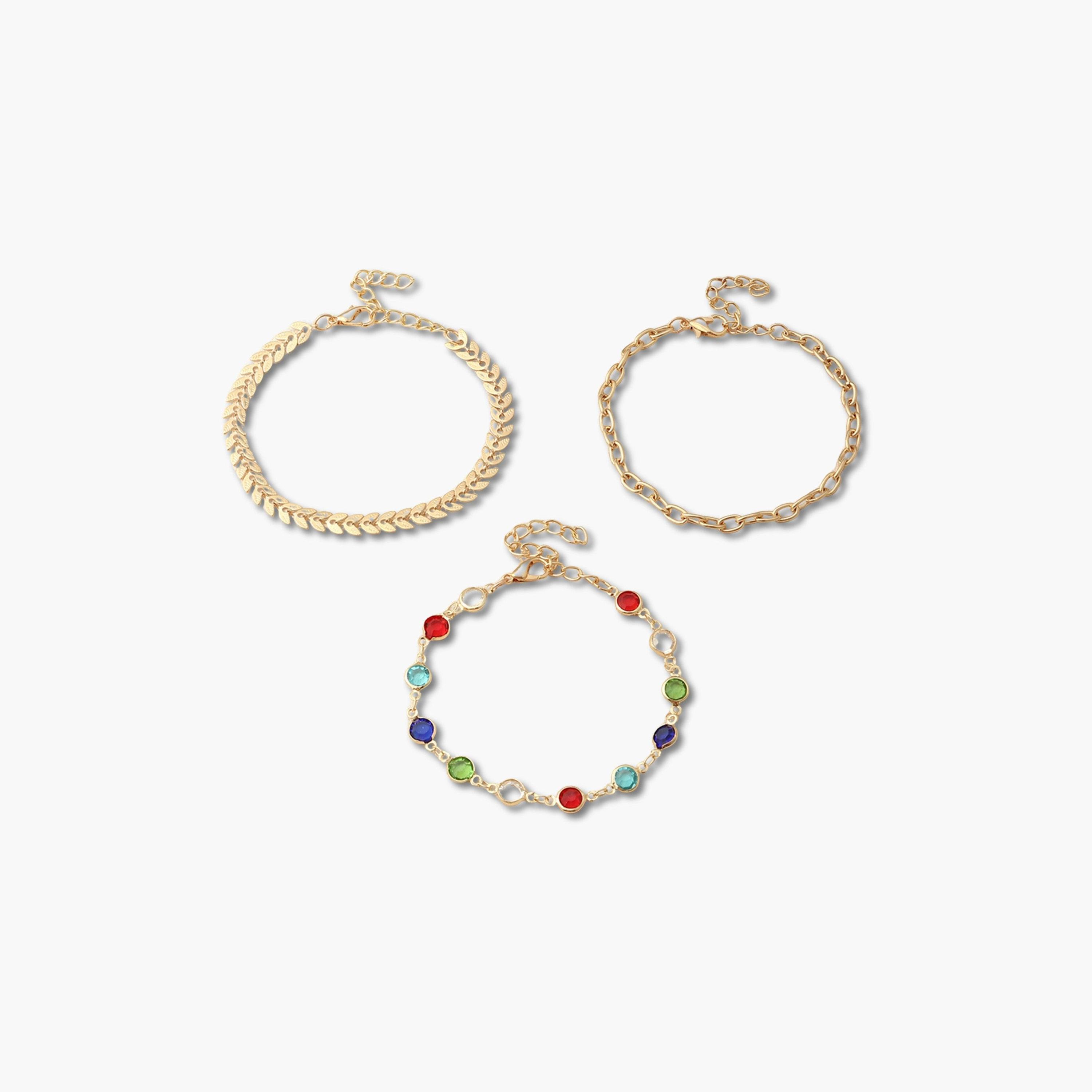 مجموعة من 3 أساور يد سلسلة بأوراق-women-watchesandjewellery-jewellery-banglesandbracelets-image-1