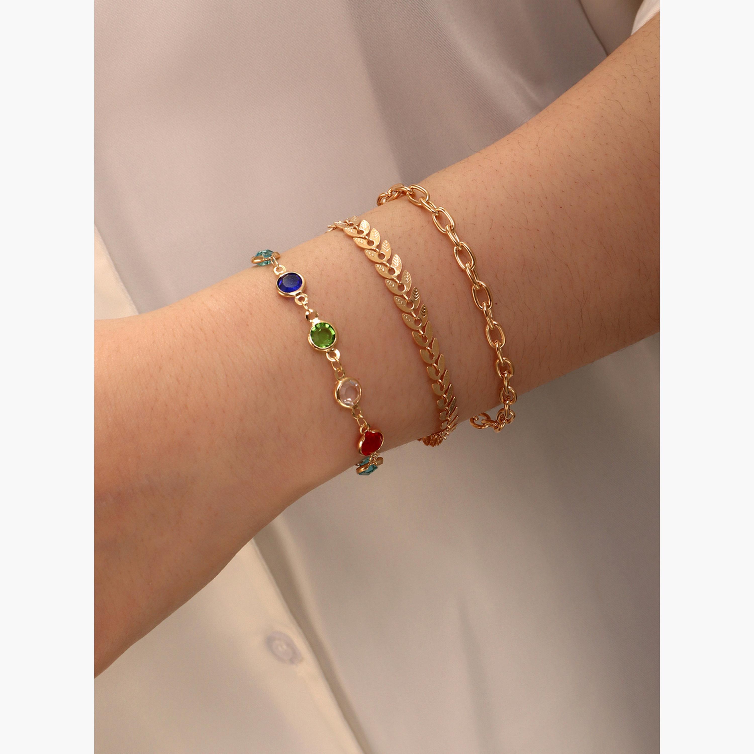 مجموعة من 3 أساور يد سلسلة بأوراق-women-watchesandjewellery-jewellery-banglesandbracelets-image-2