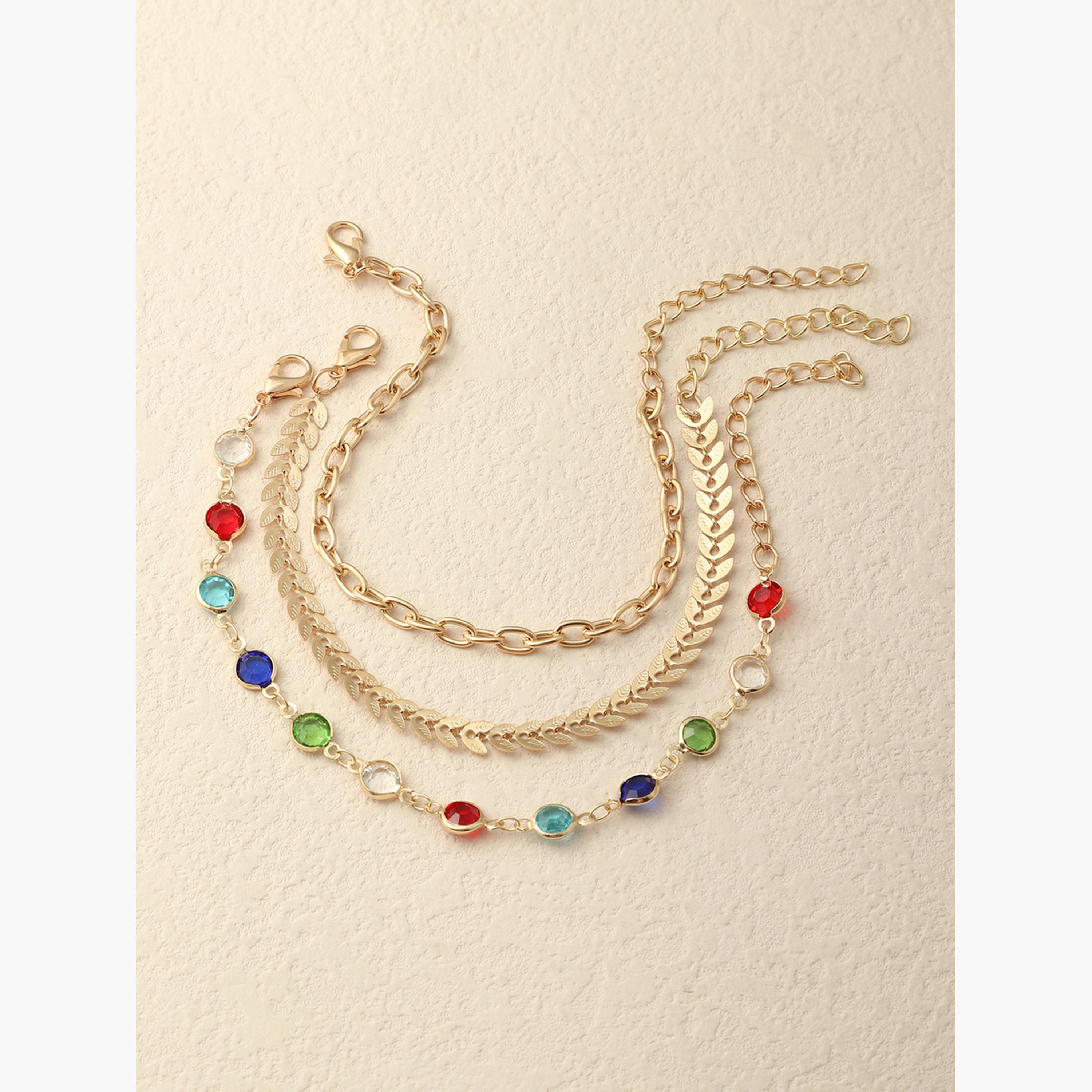 مجموعة من 3 أساور يد سلسلة بأوراق-women-watchesandjewellery-jewellery-banglesandbracelets-image-3