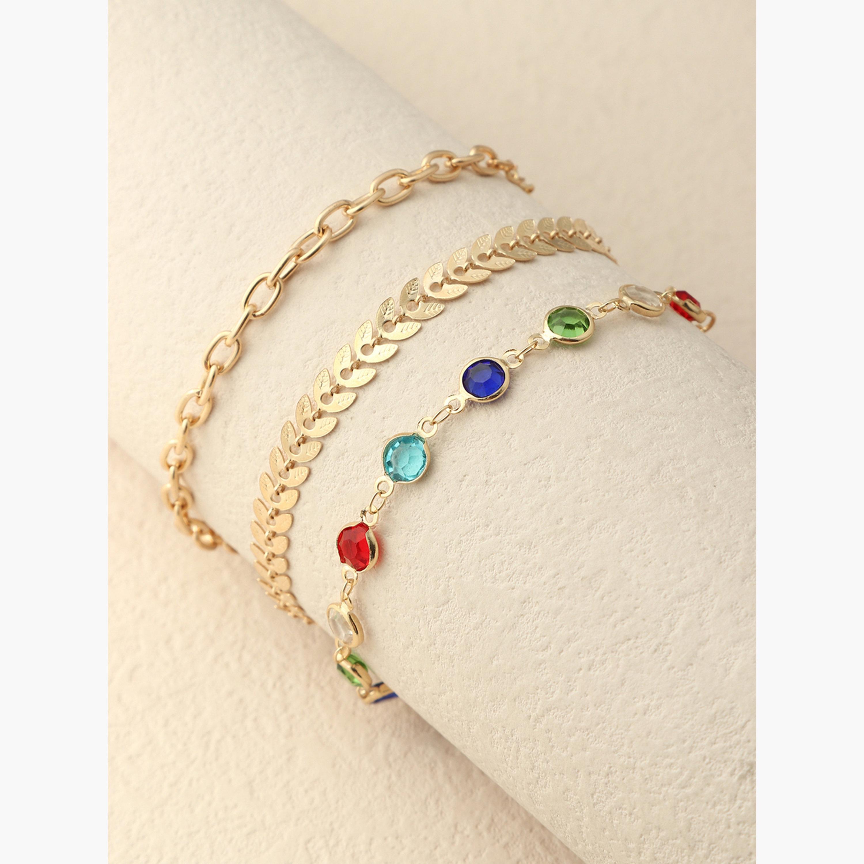 مجموعة من 3 أساور يد سلسلة بأوراق-women-watchesandjewellery-jewellery-banglesandbracelets-image-5