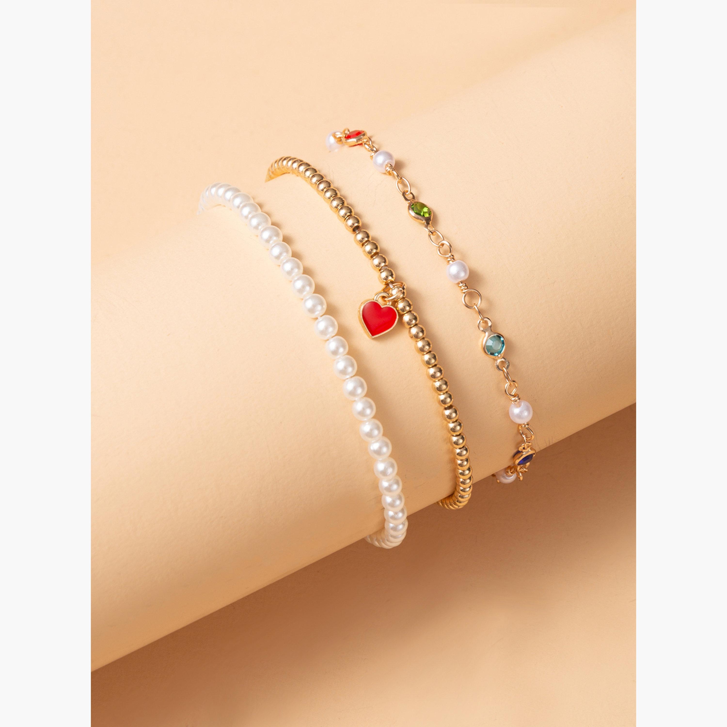 مجموعة من 3 أساور يد مزينة بالخرز-women-watchesandjewellery-jewellery-banglesandbracelets-image-4