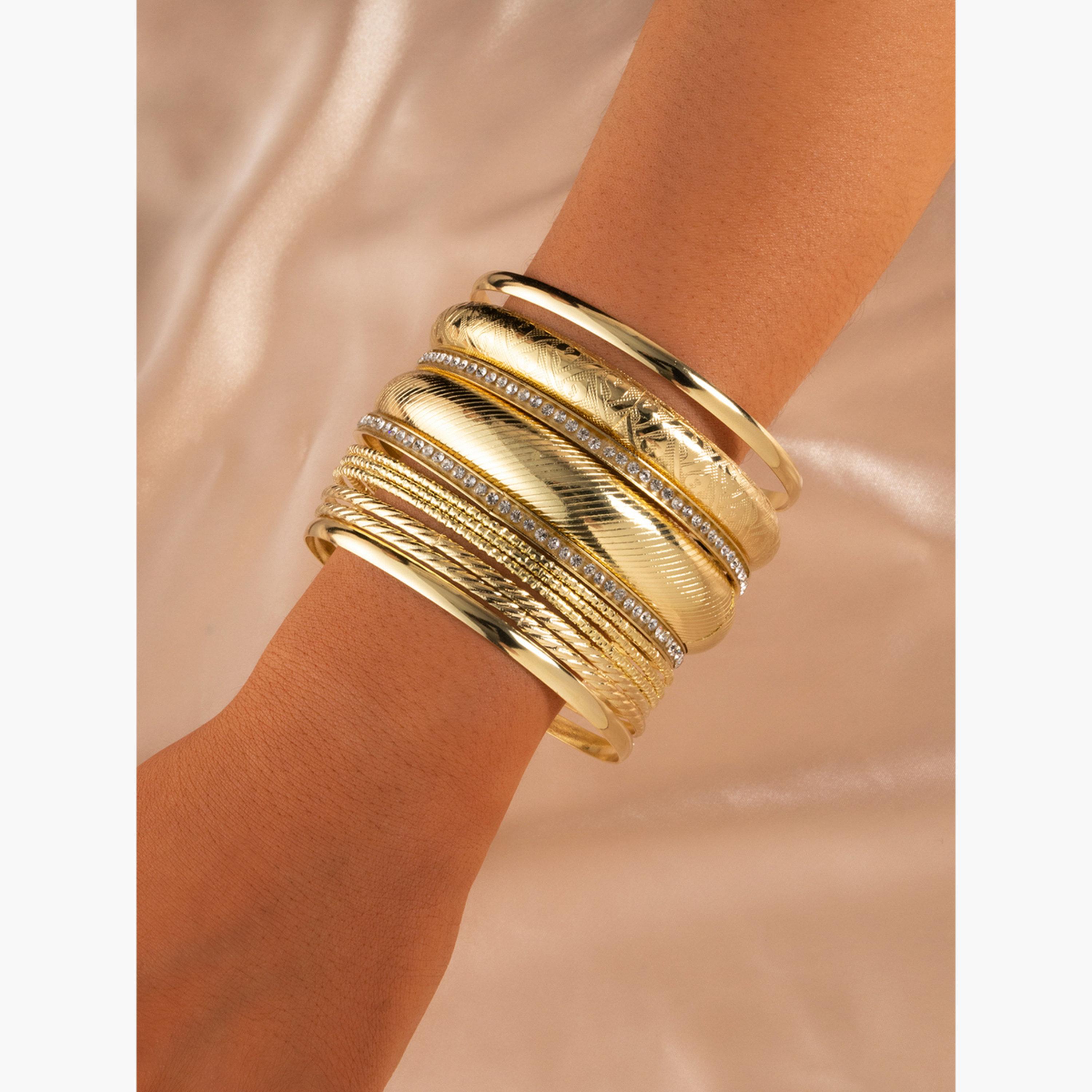 مجموعة من 9 أساور يد صلبة مزخرفة-women-watchesandjewellery-jewellery-banglesandbracelets-image-2