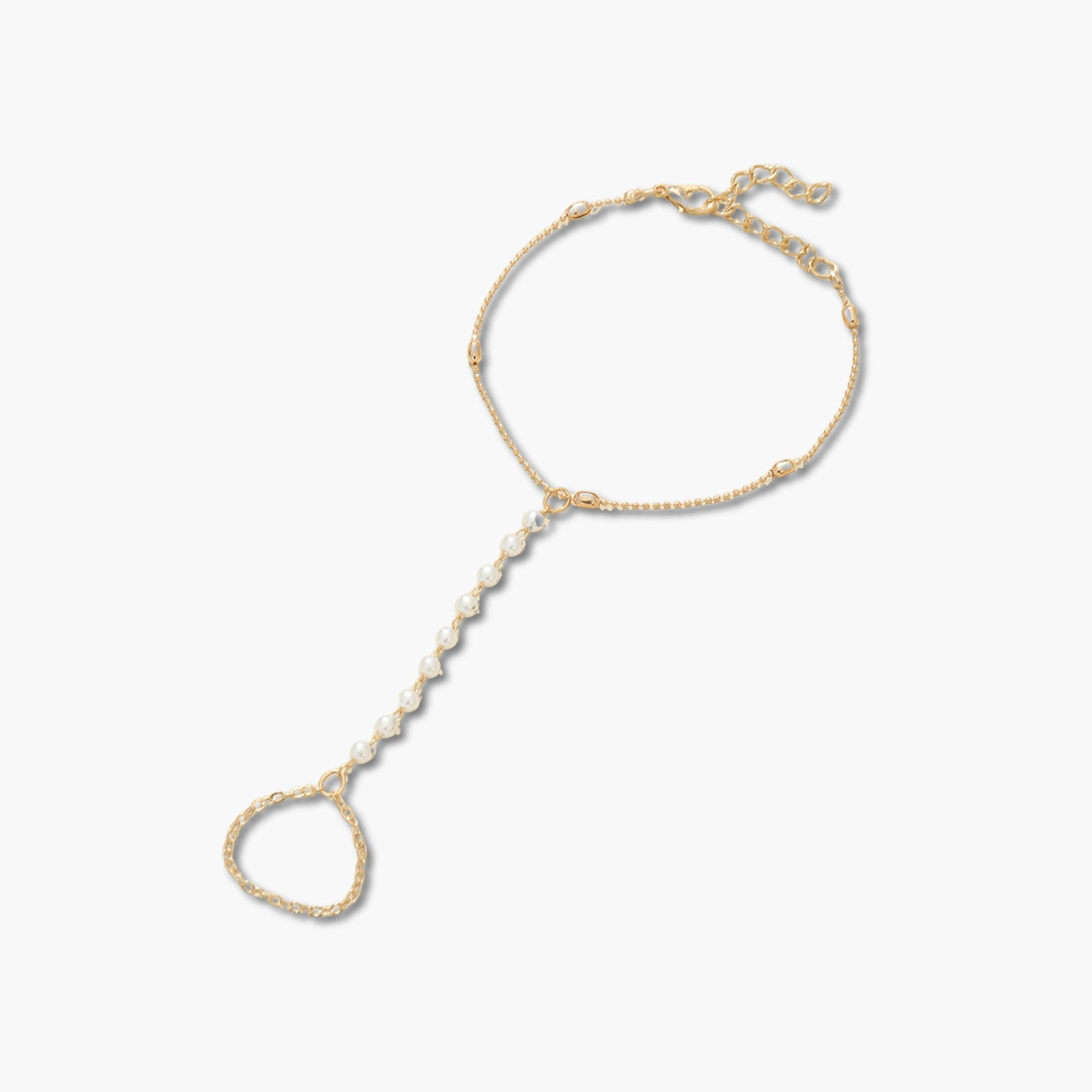 سوار يد سلسلة يد وخاتم مزين باللؤلؤ الصناعي-women-watchesandjewellery-jewellery-banglesandbracelets-image-1