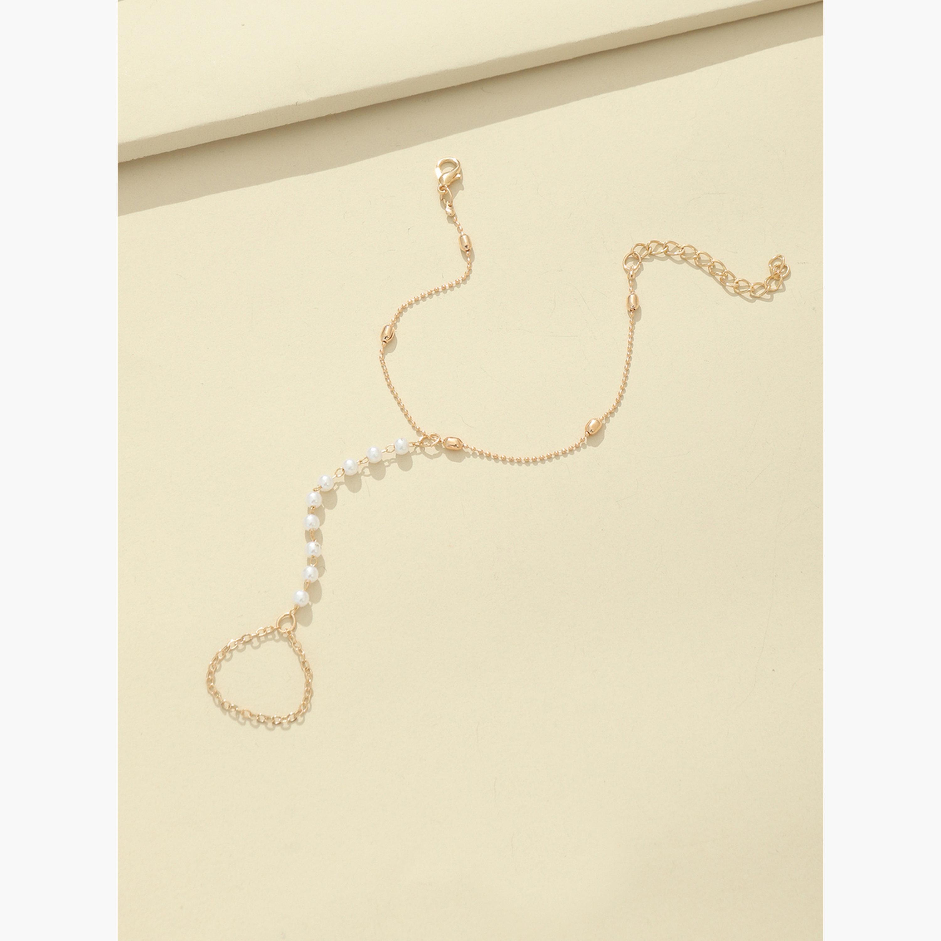 سوار يد سلسلة يد وخاتم مزين باللؤلؤ الصناعي-women-watchesandjewellery-jewellery-banglesandbracelets-image-4