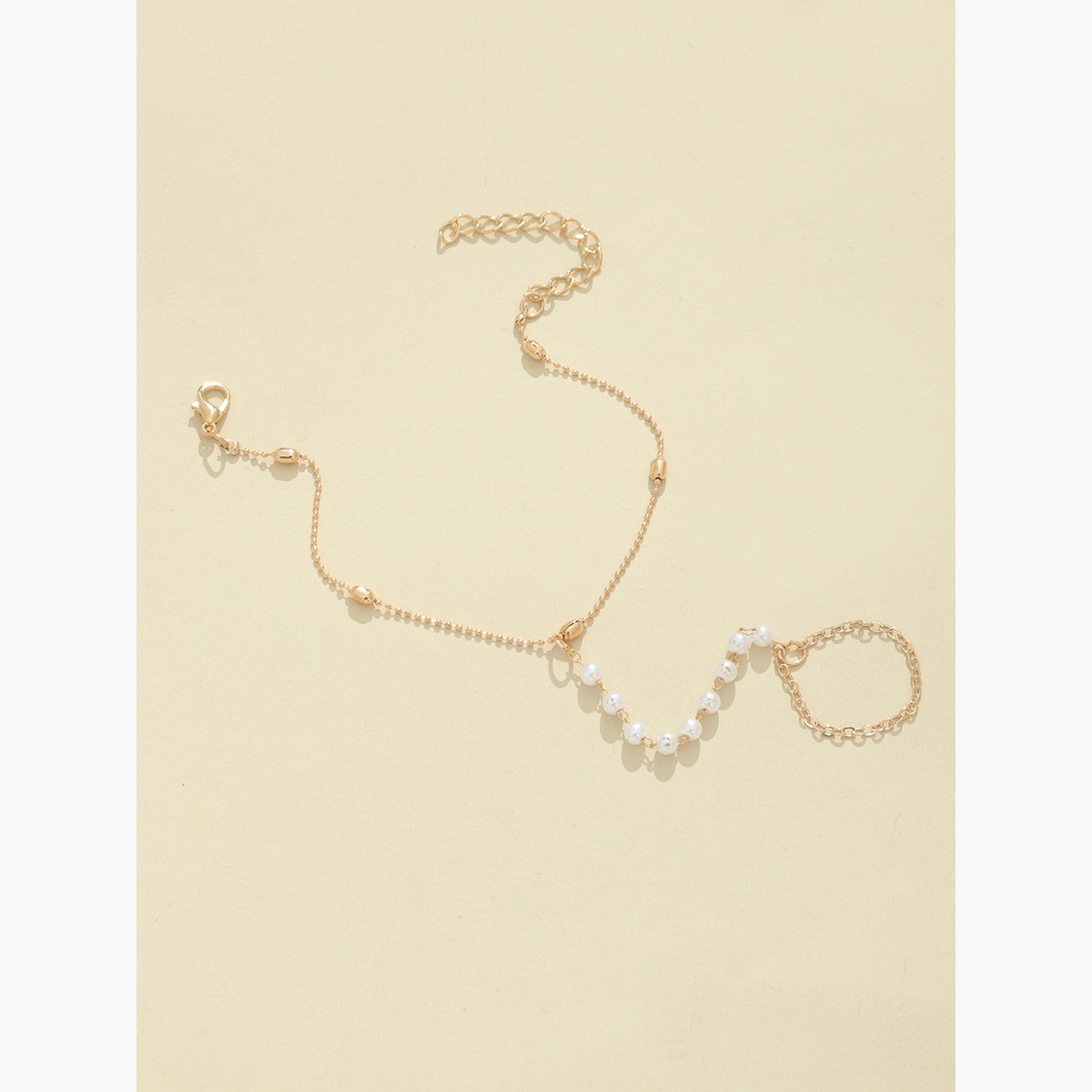 سوار يد سلسلة يد وخاتم مزين باللؤلؤ الصناعي-women-watchesandjewellery-jewellery-banglesandbracelets-image-5