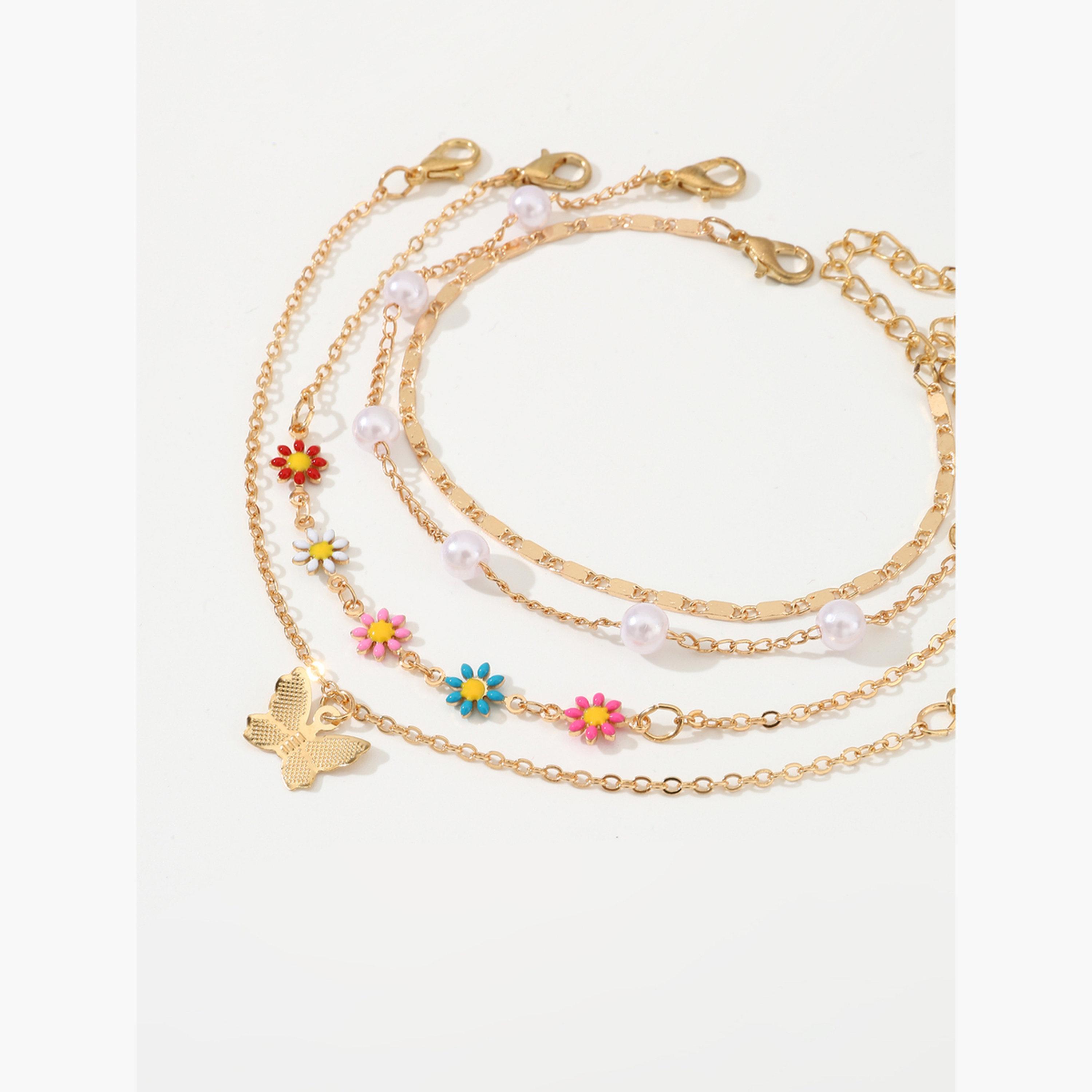 مجموعة من 4 أساور يد بعقد فراشة وزهرة-women-watchesandjewellery-jewellery-banglesandbracelets-image-5